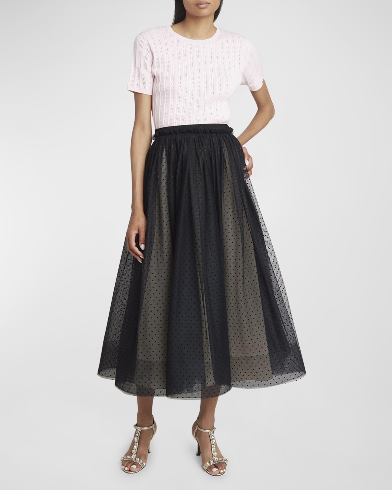 Swiss Dot Tulle Full Midi Skirt