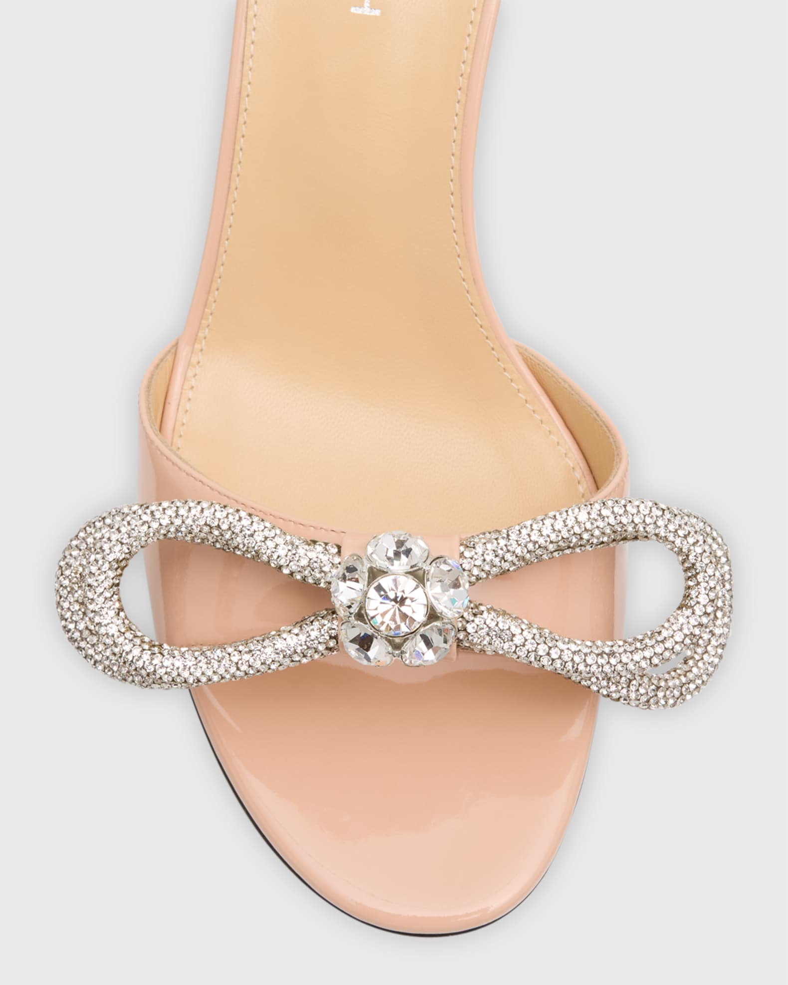 MACH & MACH Crystal Patent Double Bow Mule Sandals | Neiman Marcus