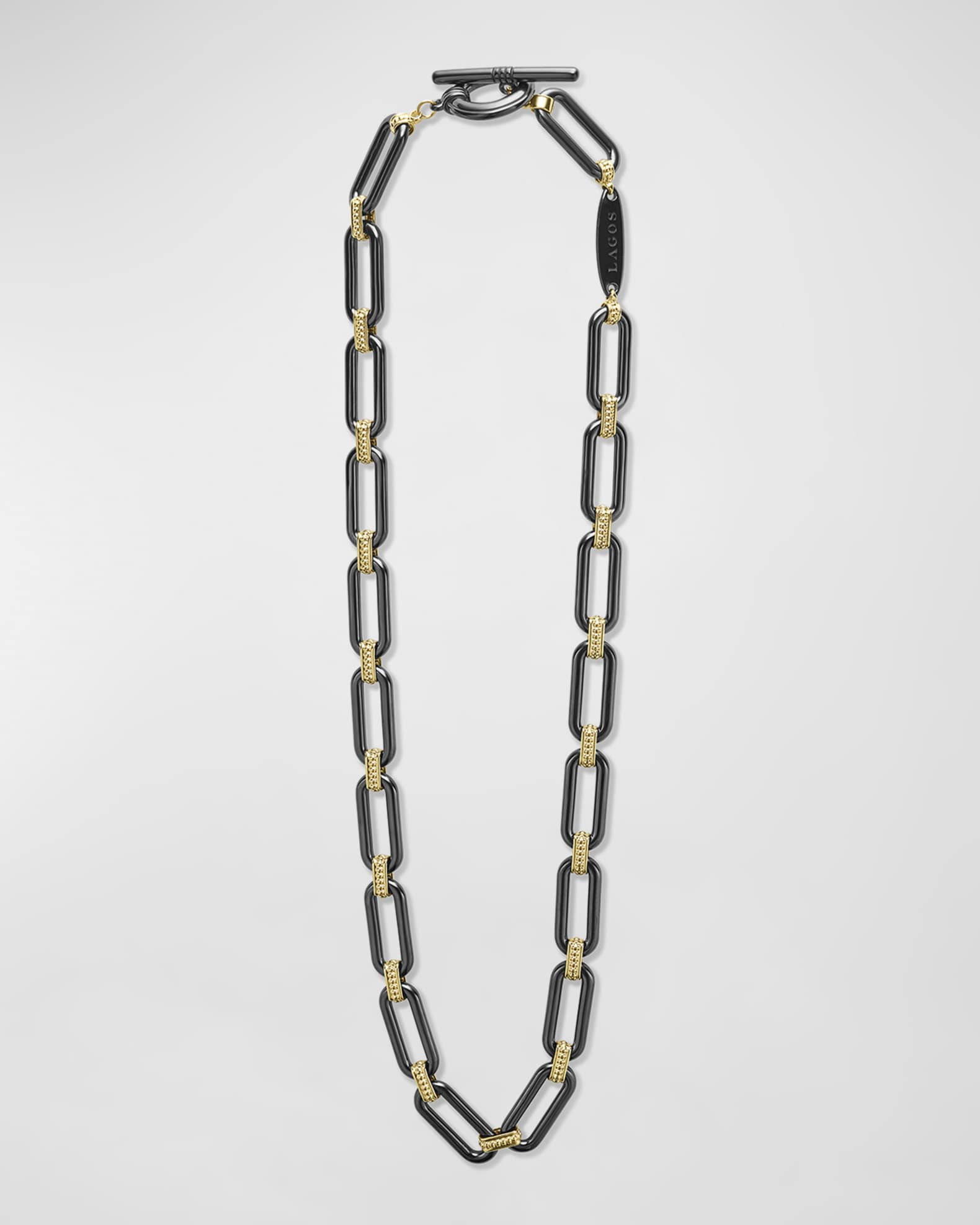 LAGOS 18K Gold and Black Ceramic Signature Caviar Link Necklace