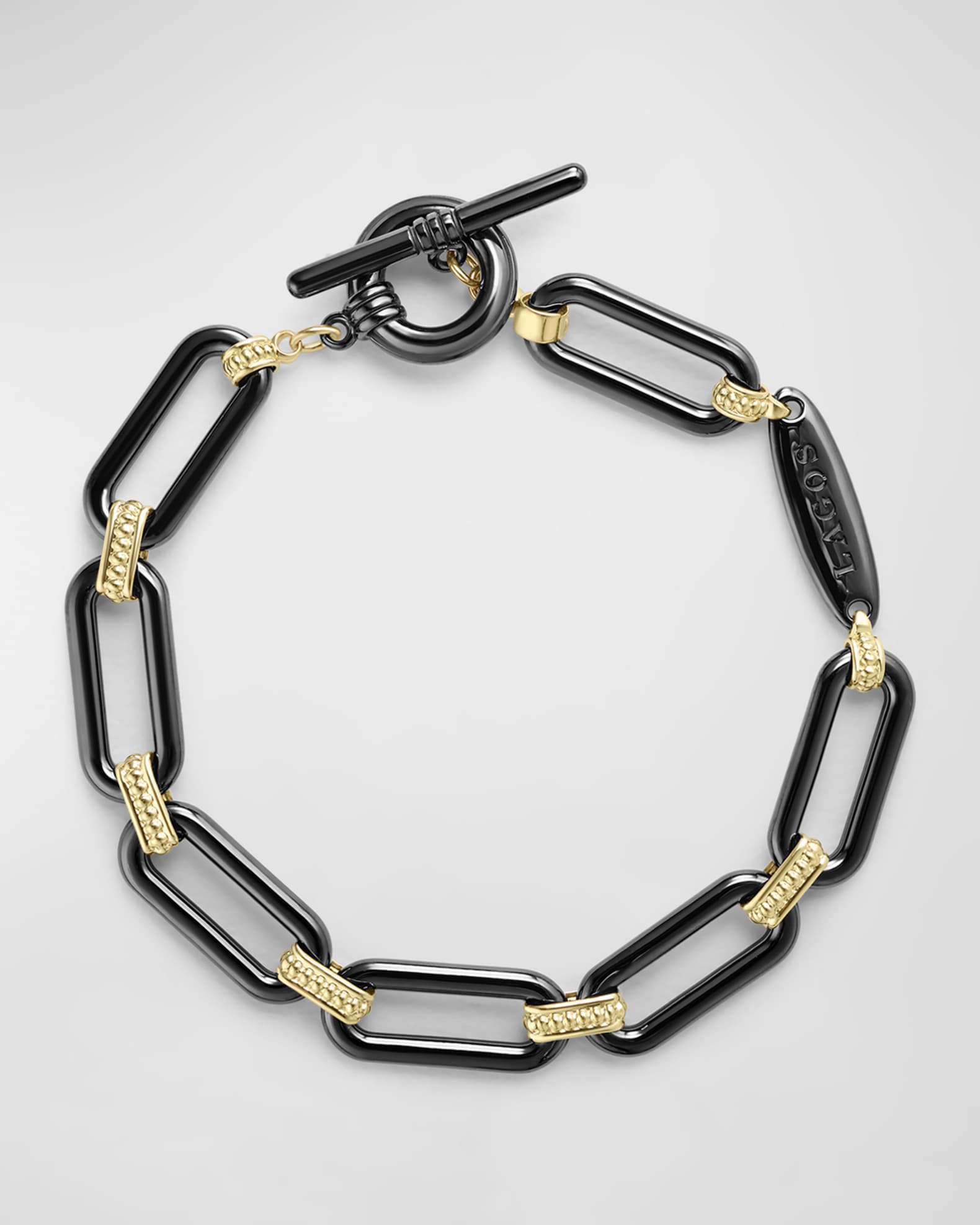 LAGOS 18K Gold and Black Ceramic Signature Caviar Link Bracelet