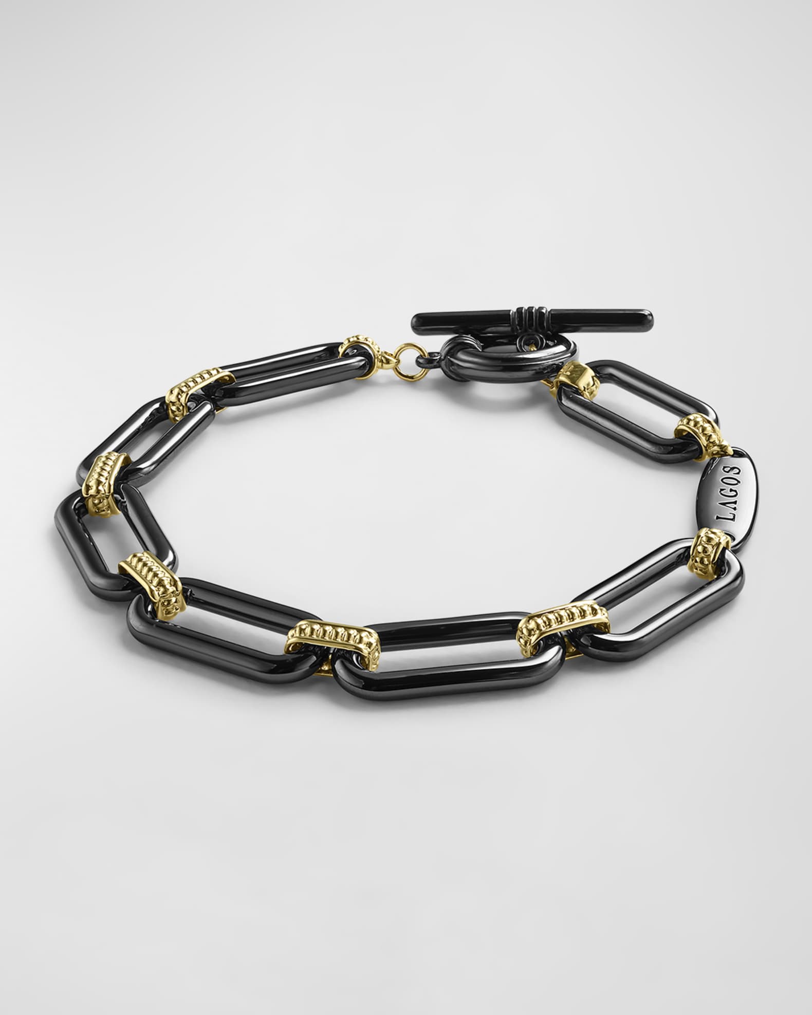 LAGOS 18K Gold and Black Ceramic Signature Caviar Link Bracelet