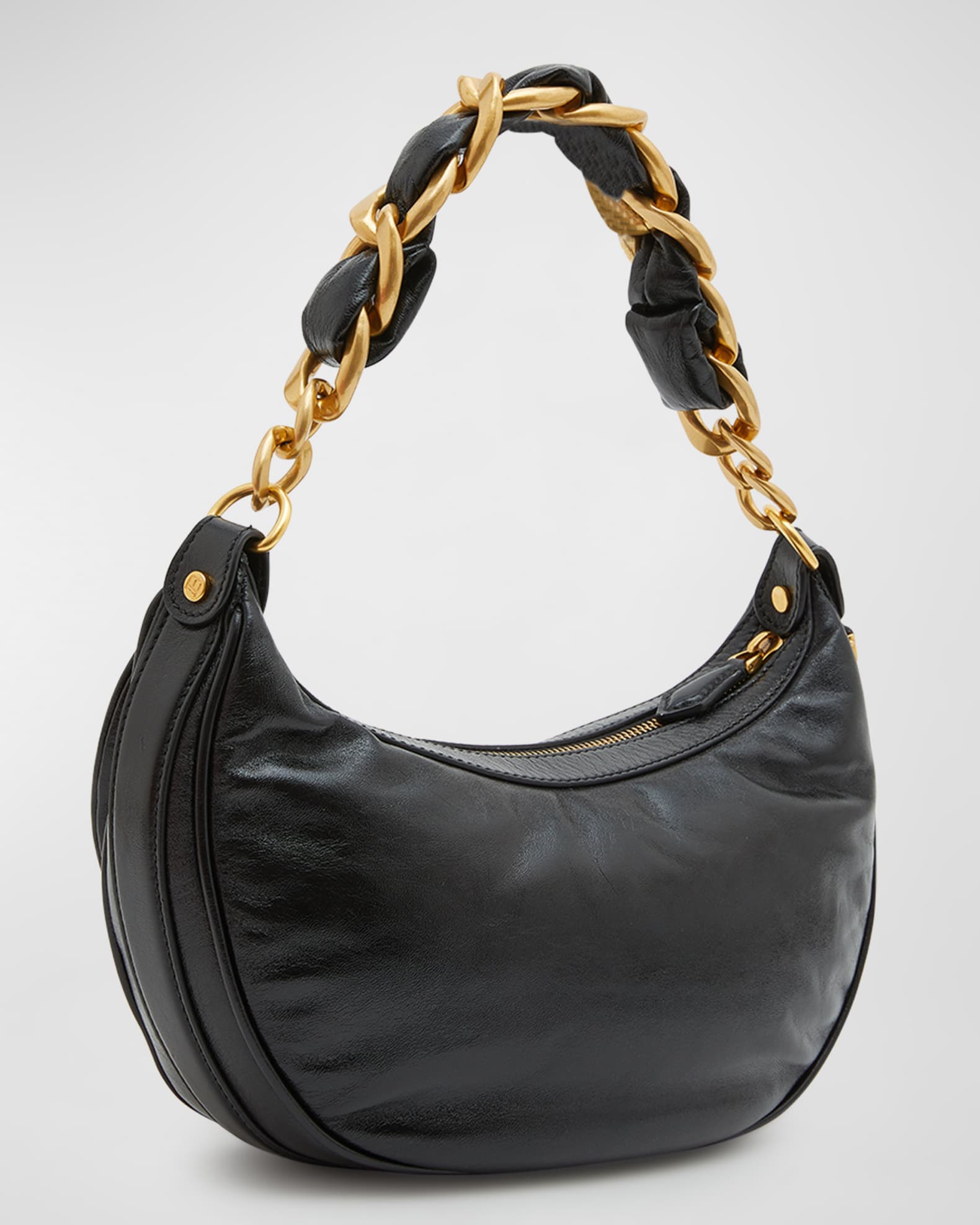 SMALL CHAIN HOBO - LEATHER SHOULDER BAG in neutrals