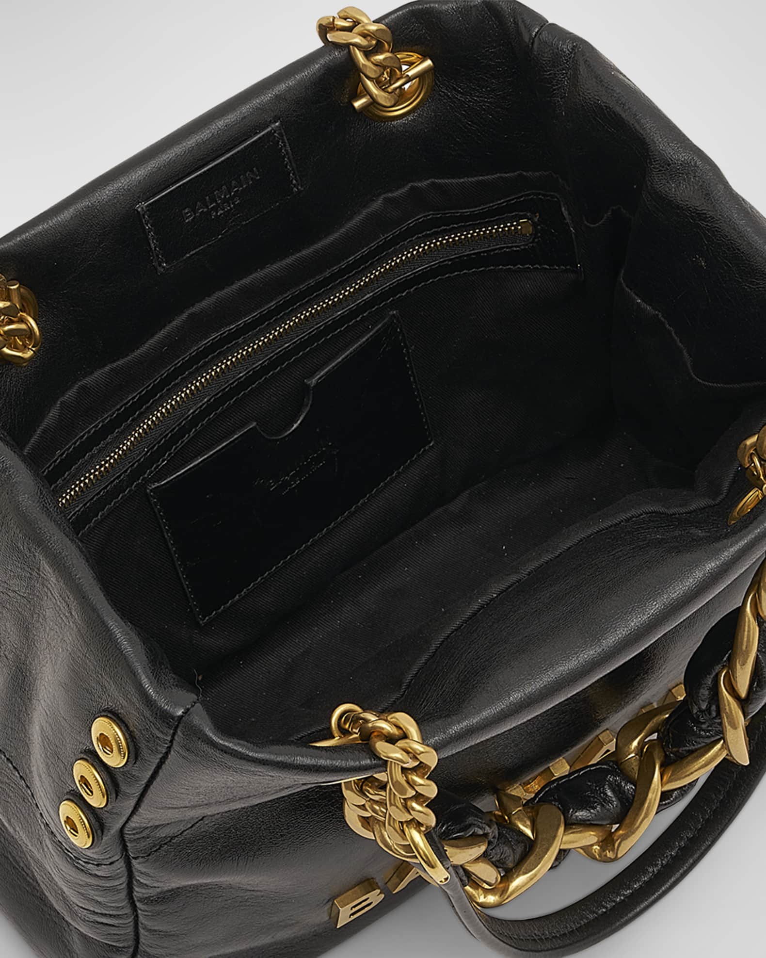トートバッグ BALMAIN SS25 1945 SOFT CABAS SMALL (EN1FD871TJXN GFE) Balmain 1945 Soft Small Cabas Tote Bag in Crinkled Leather
