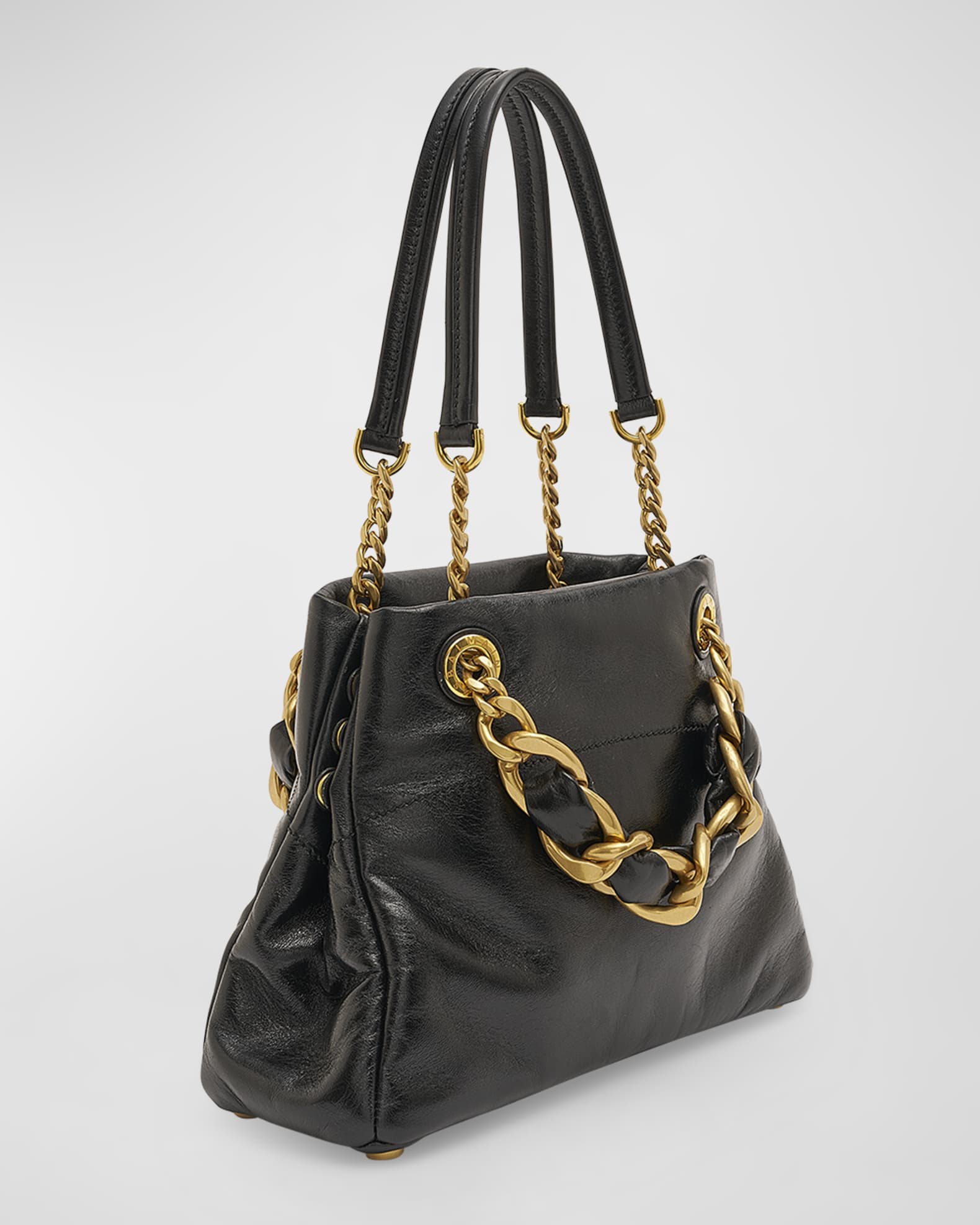 Balmain 1945 Soft Small Cabas Tote Bag in Crinkled Leather