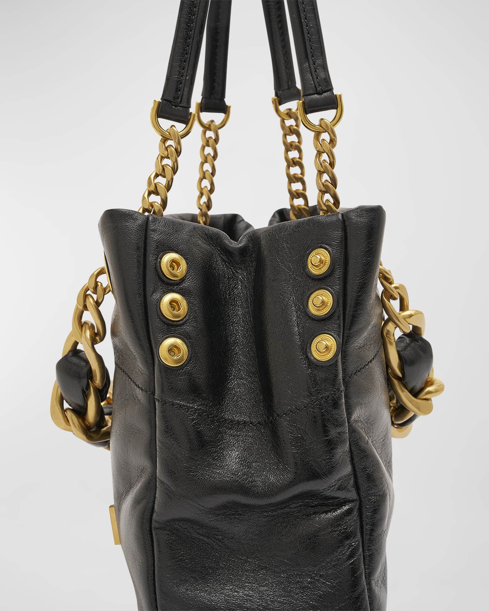 Balmain 1945 Soft Small Cabas Tote Bag in Crinkled Leather