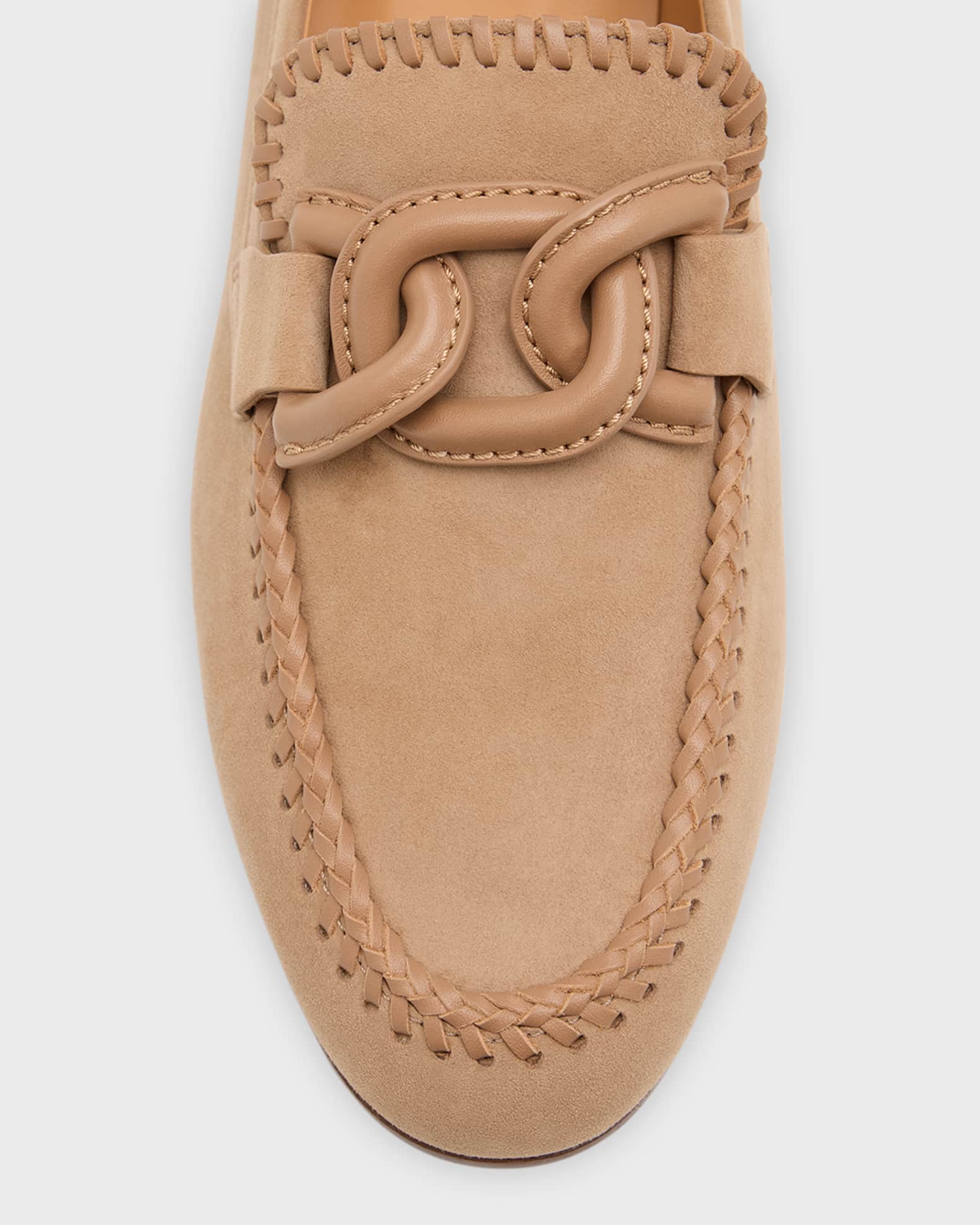 Tod's Suede Whipstitch Chain SlipOn Loafers Neiman Marcus