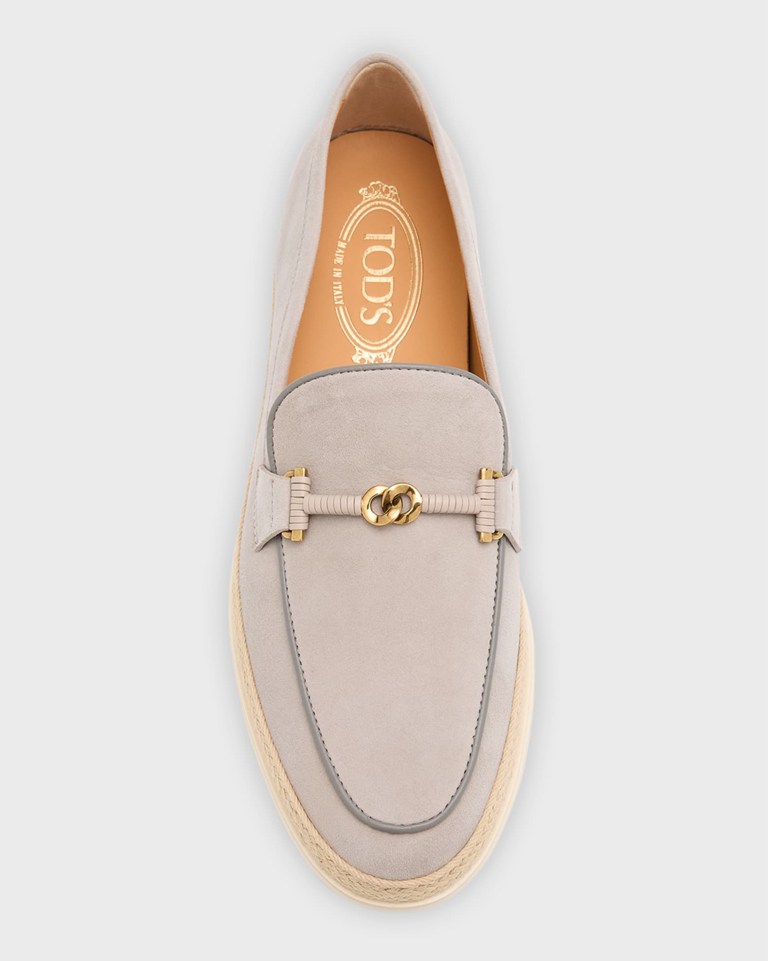 Tod's Gomma Suede T-Ring Espadrille Driver Loafers | Neiman