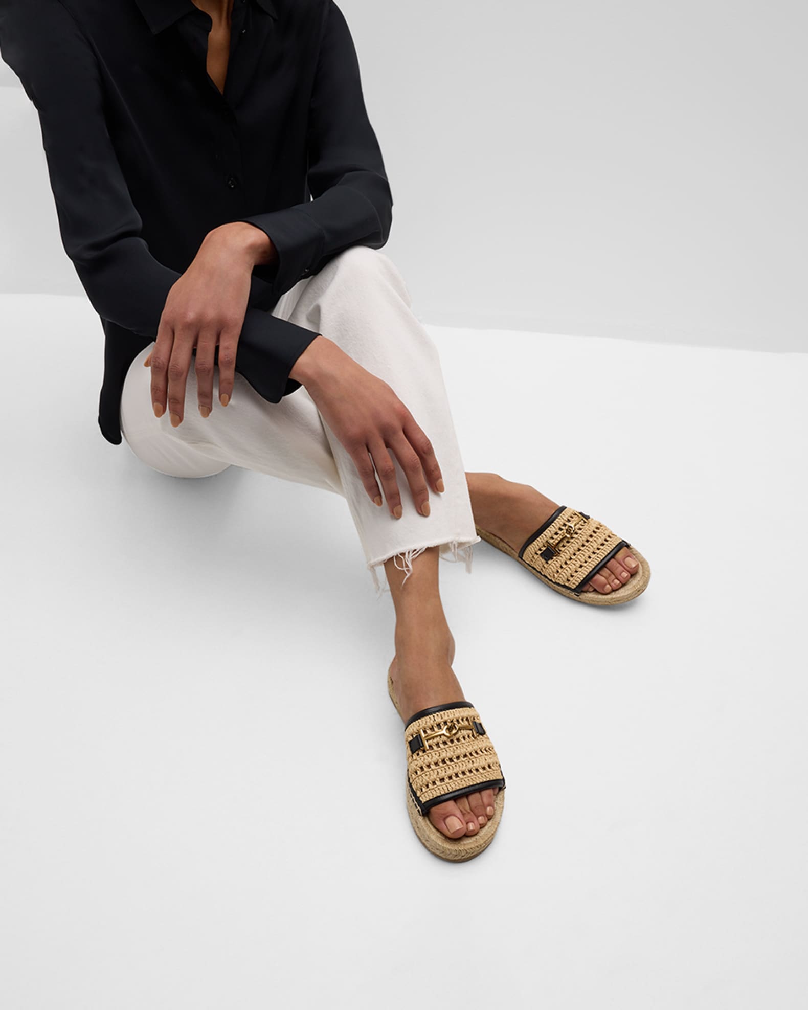 Tod s Raffia T Ring Slide Espadrilles Neiman Marcus