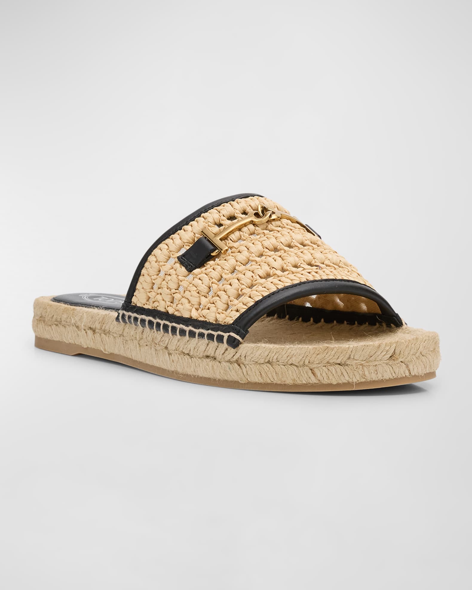Tod s Raffia T Ring Slide Espadrilles Neiman Marcus