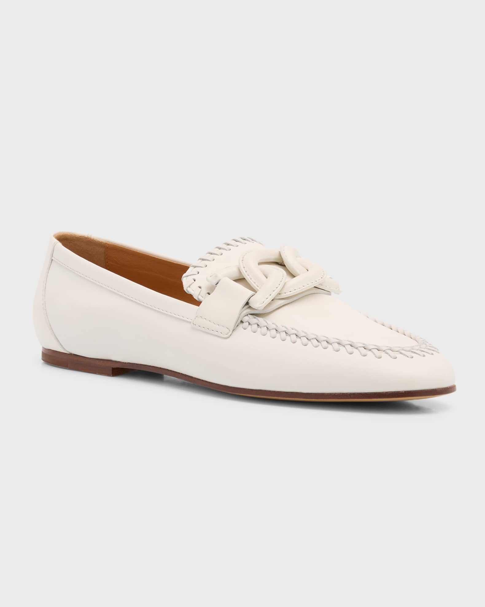 Leather Chain Topstitch Loafers 1