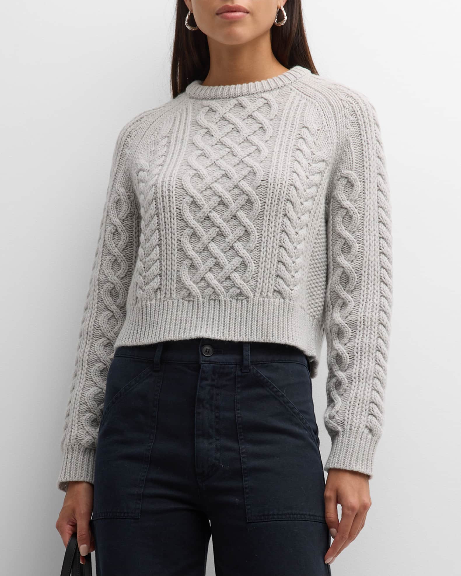 Nili Lotan Coras Melange Cable Knit Crop Sweater | Neiman Marcus