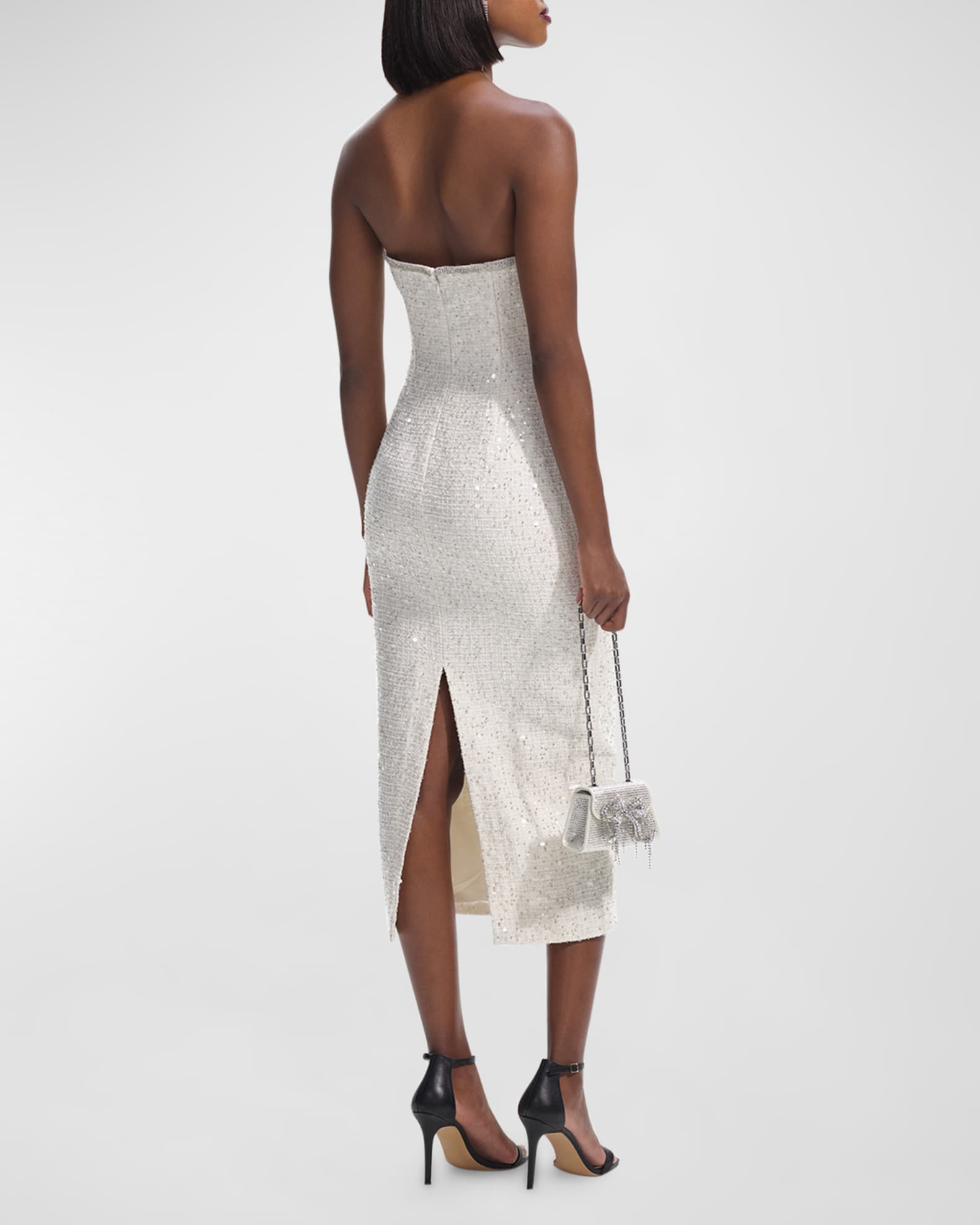 Self-Portrait Strapless Sequin Boucle Midi Dress | Neiman Marcus