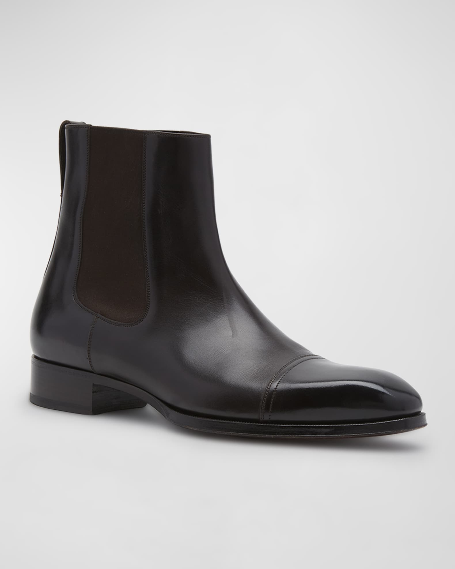 Tom Ford Elkan Burnished Leather Chelsea Boots Ebony