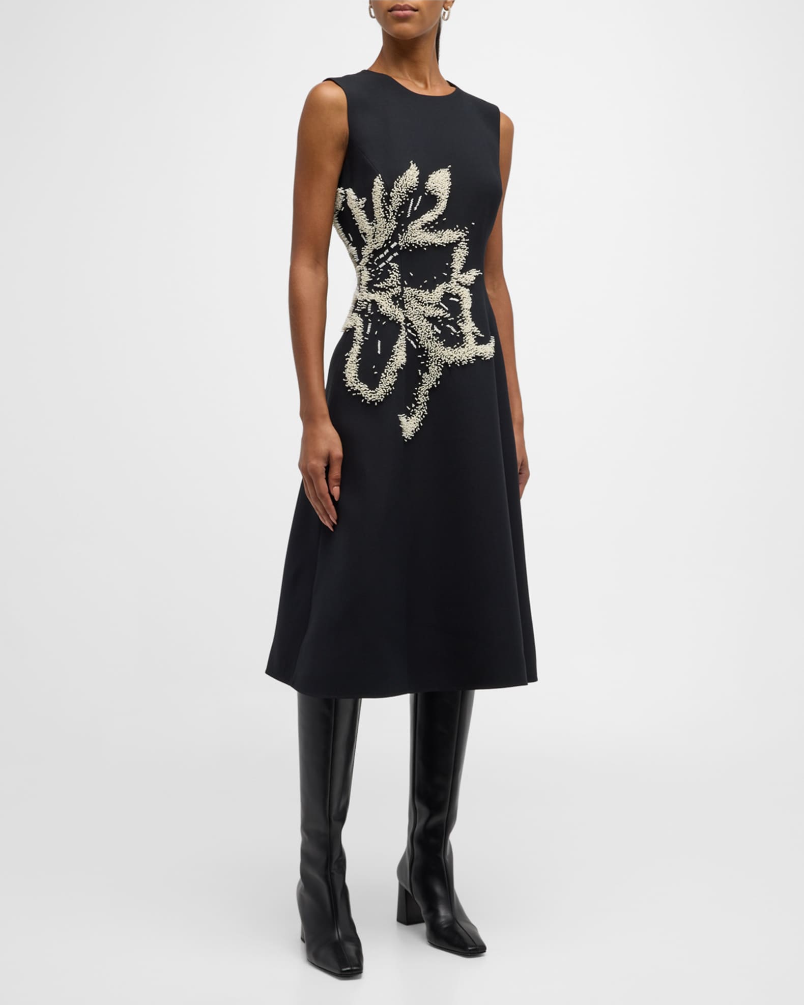 Lafayette 148 New York Sleeveless Beaded A Line Midi Dress