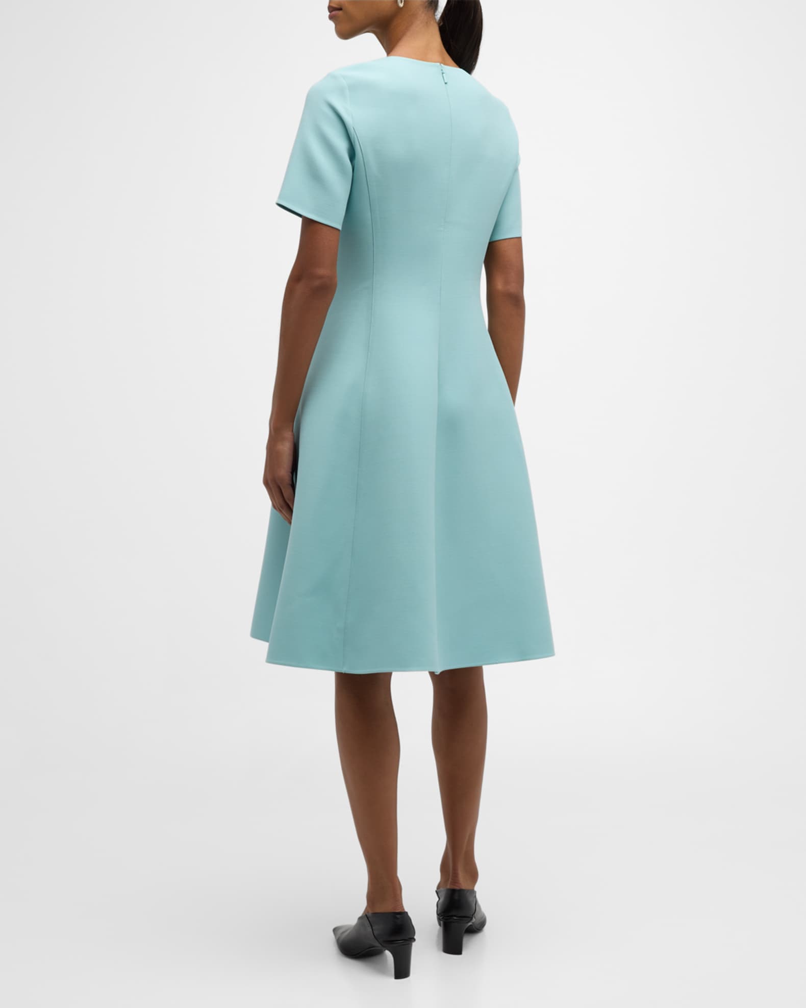 Lafayette 148 New York Short-Sleeve Fit-&-Flare Midi Dress | Neiman Marcus