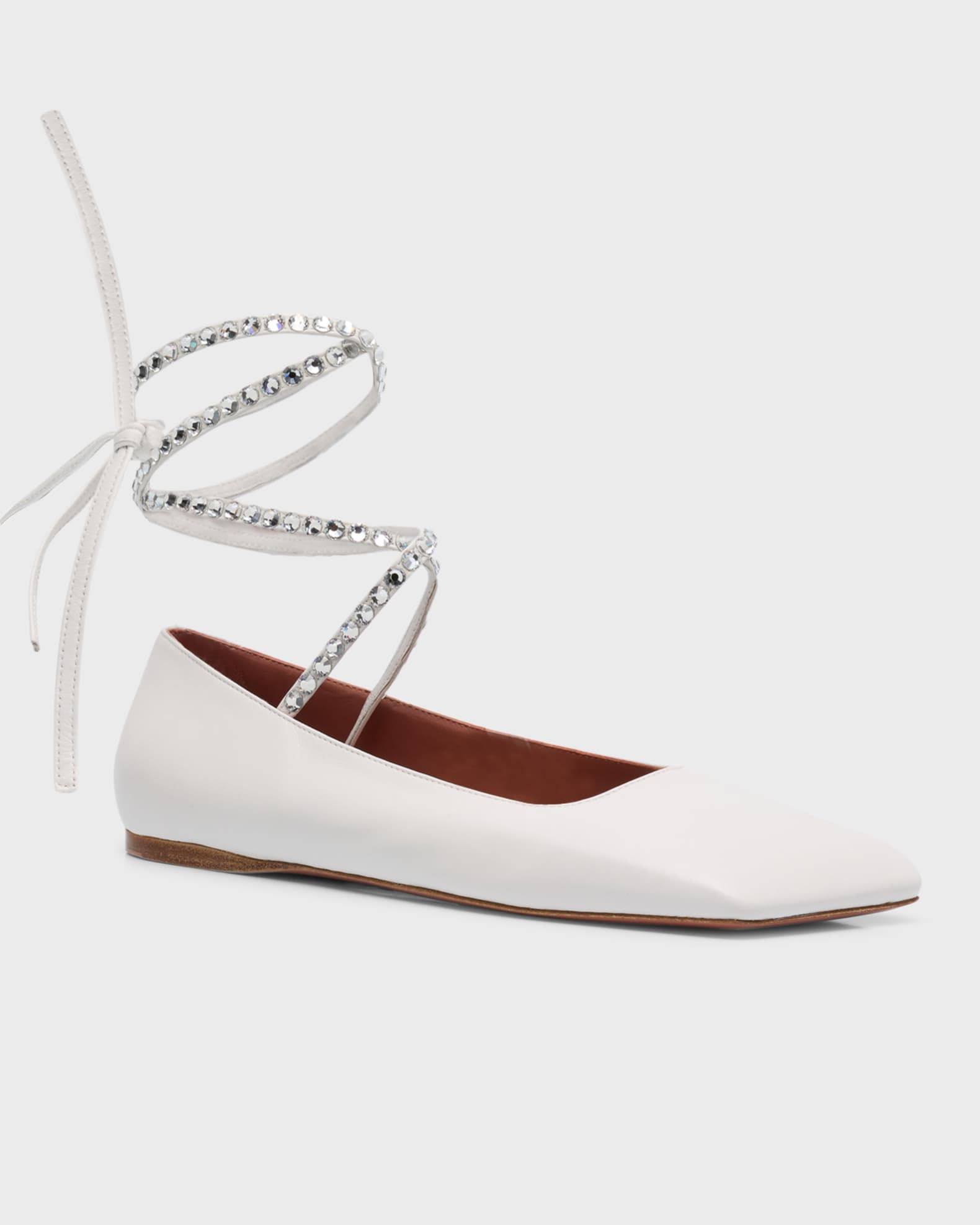 Amina Muaddi Ane Embellished Leather Ankle Wrap Ballerina Flats Neiman Marcus