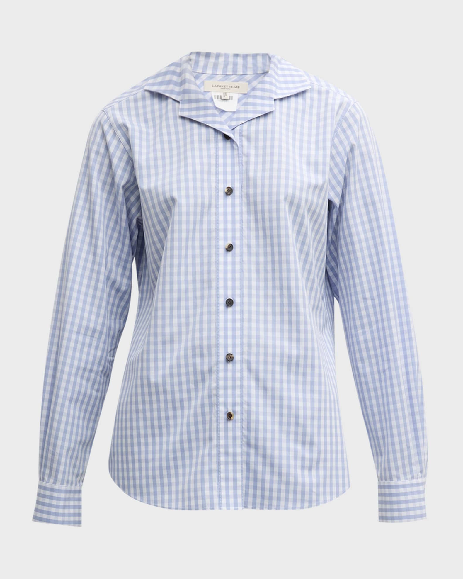 Lafayette 148 New York Check-Print Button-Down Cotton Blouse