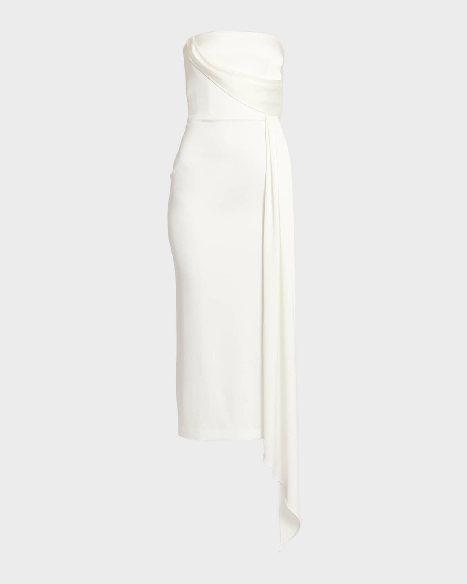 Alex Perry Satin Crepe Strapless Dress With Drape Detail | Neiman Marcus