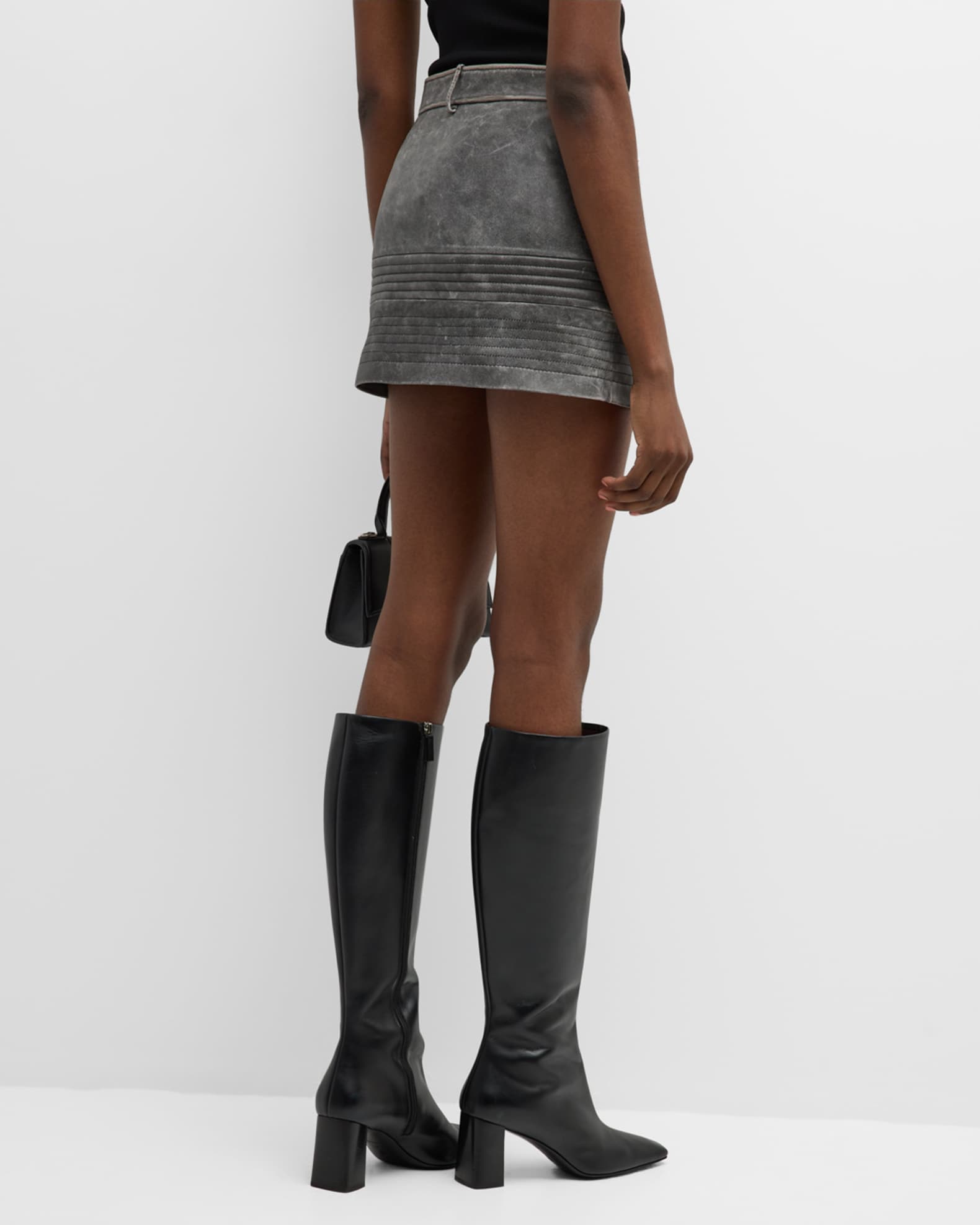 Distressed leather mini skirt on sale