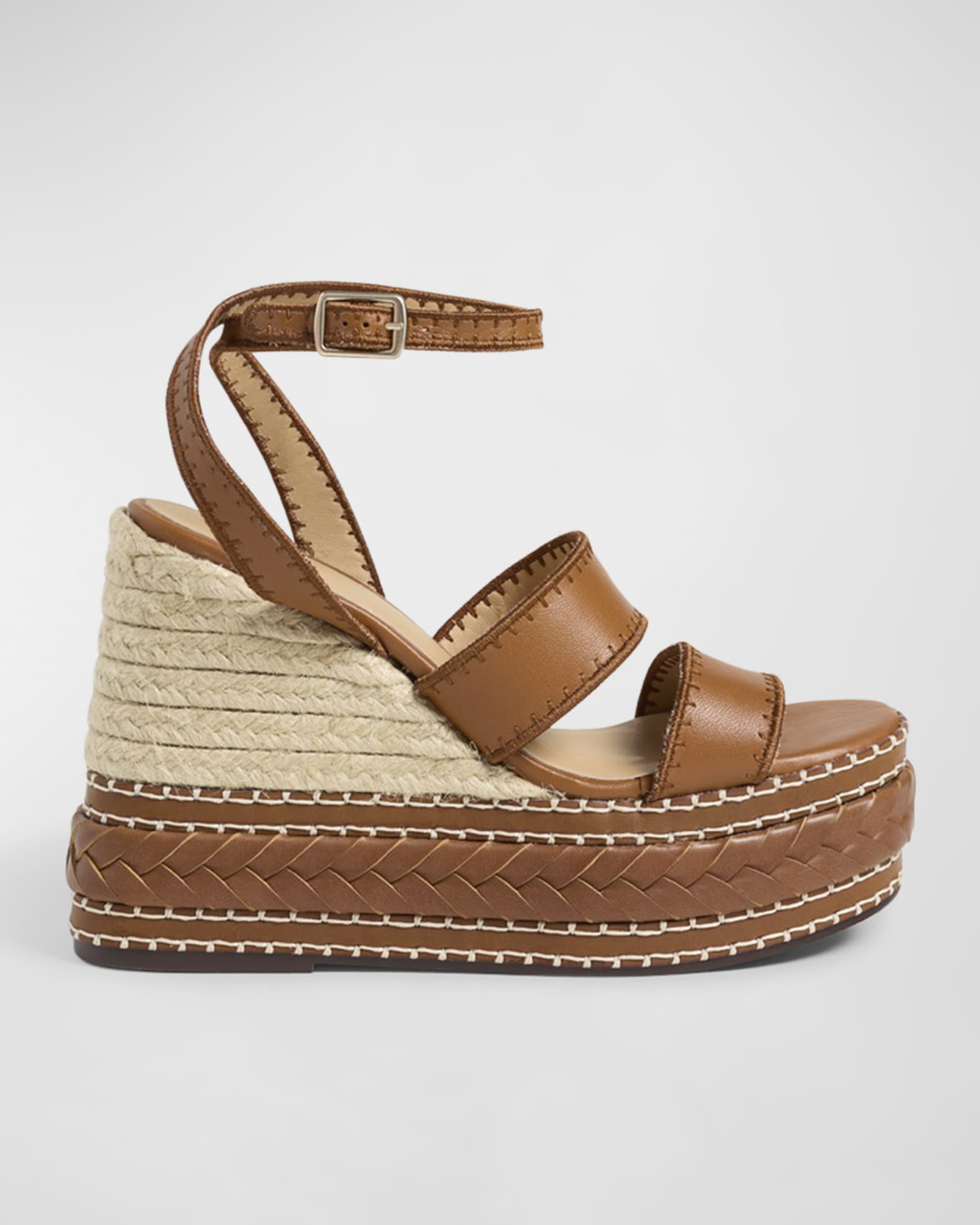 Castaner Faure Leather Raffia Wedge Espadrilles