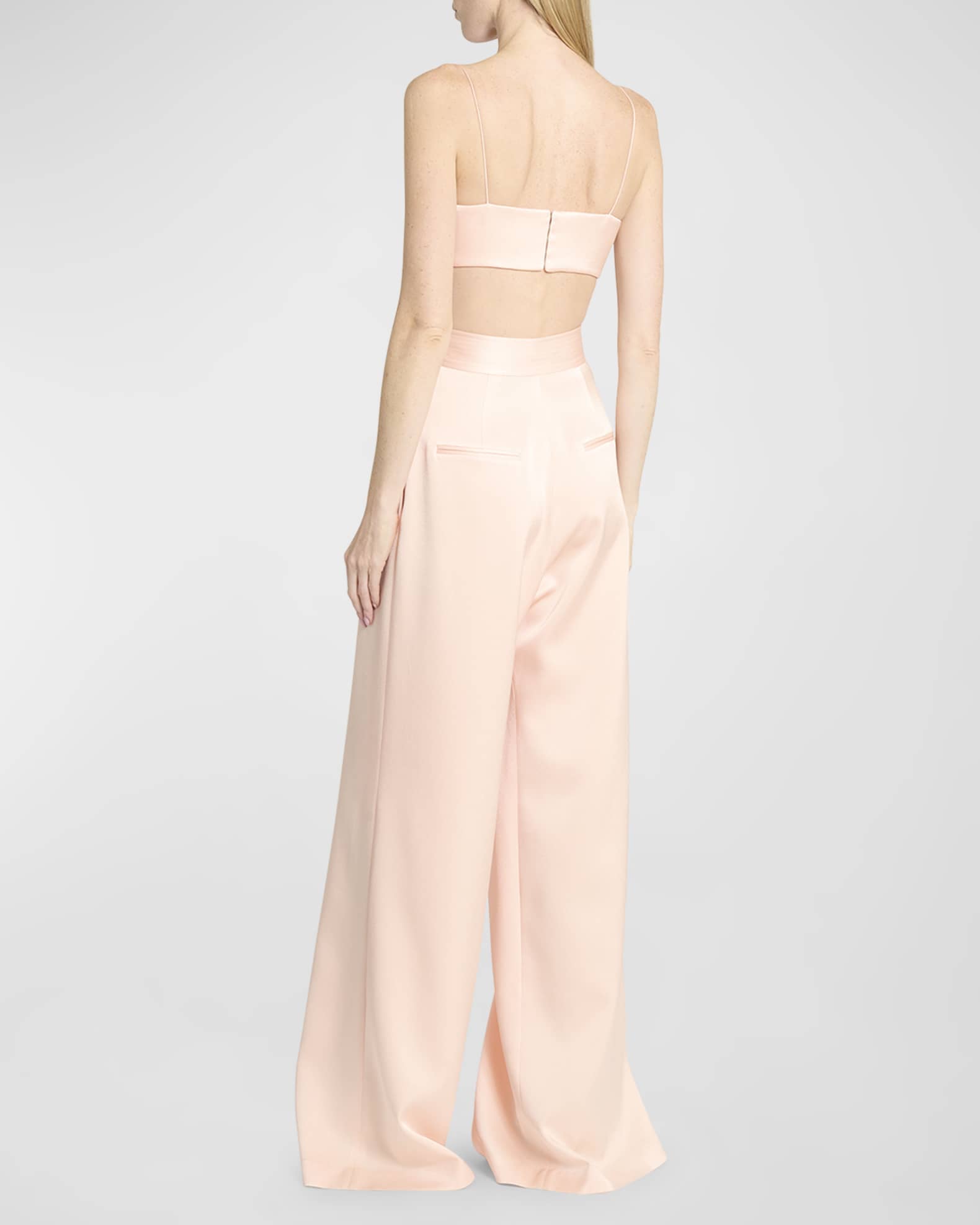 High-rise satin wide-leg pants in white - Alex Perry