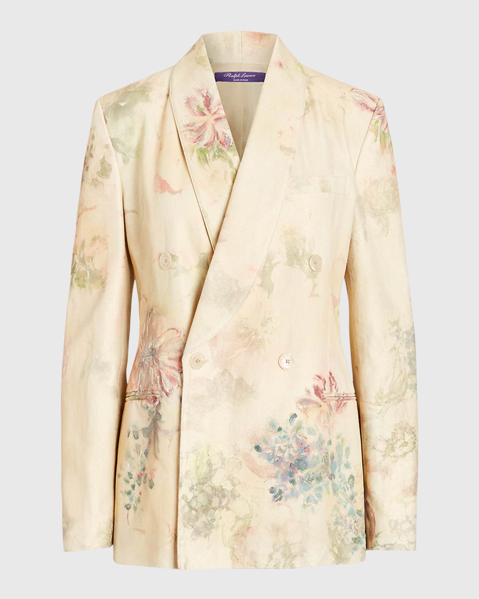 Ralph Lauren Collection Nelson Faded Floral-Print Double-Breasted Denim Blazer Jacket