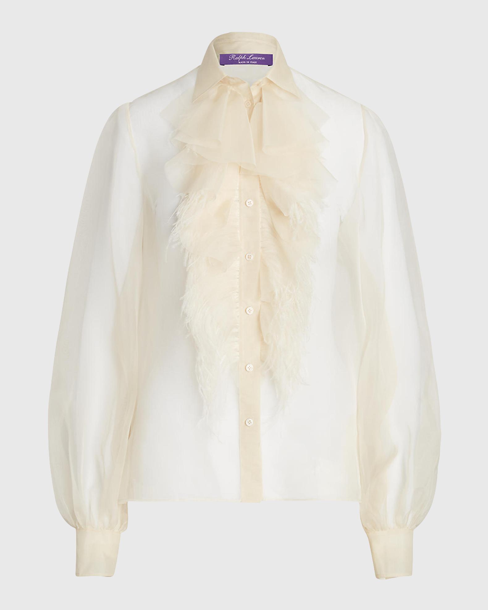 Ralph Lauren Collection Dylon Ruffle-Bib Feather-Trim Organza Collared ...