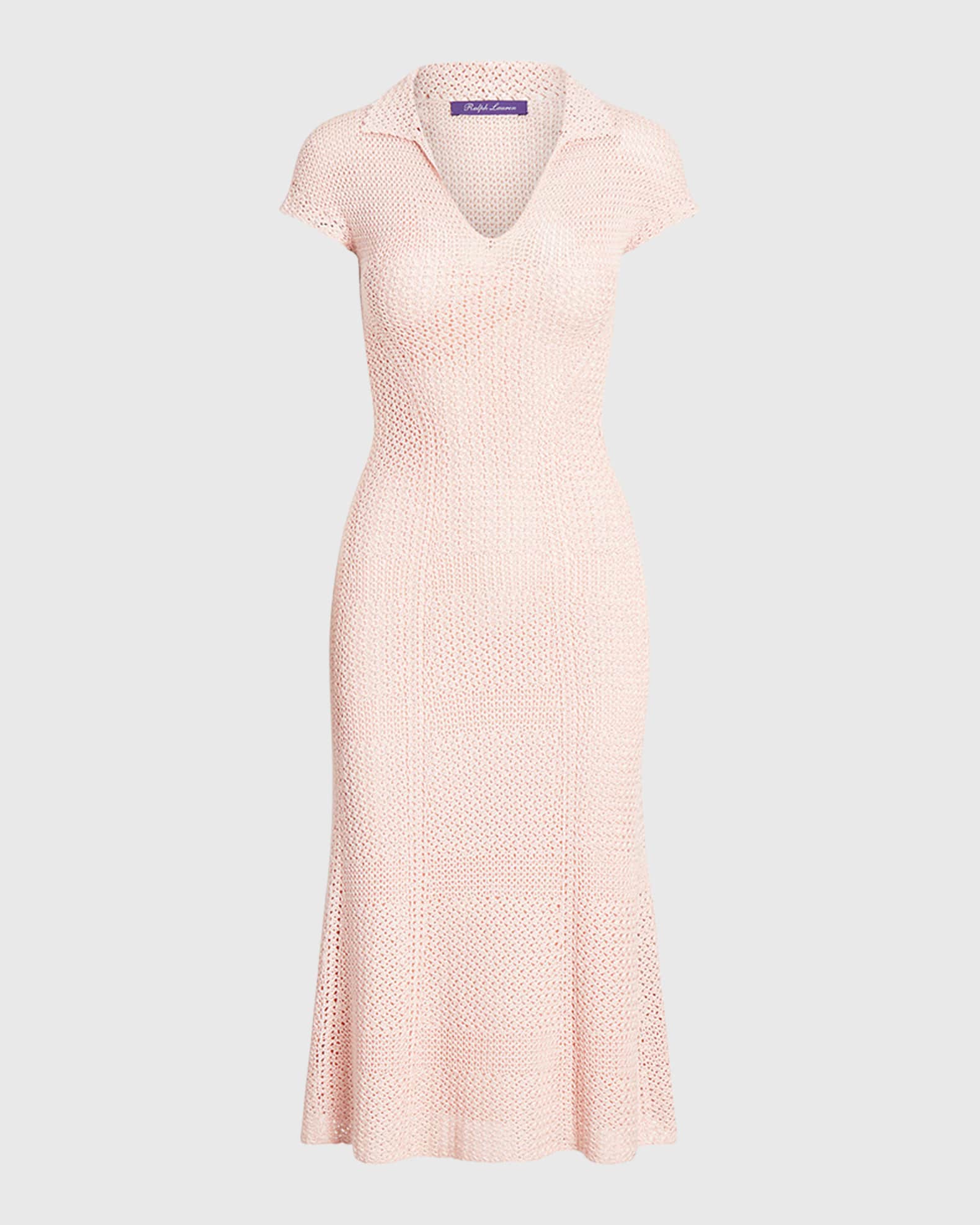 Ralph Lauren Collection Cap-Sleeve Crochet Knit Midi Polo Dress