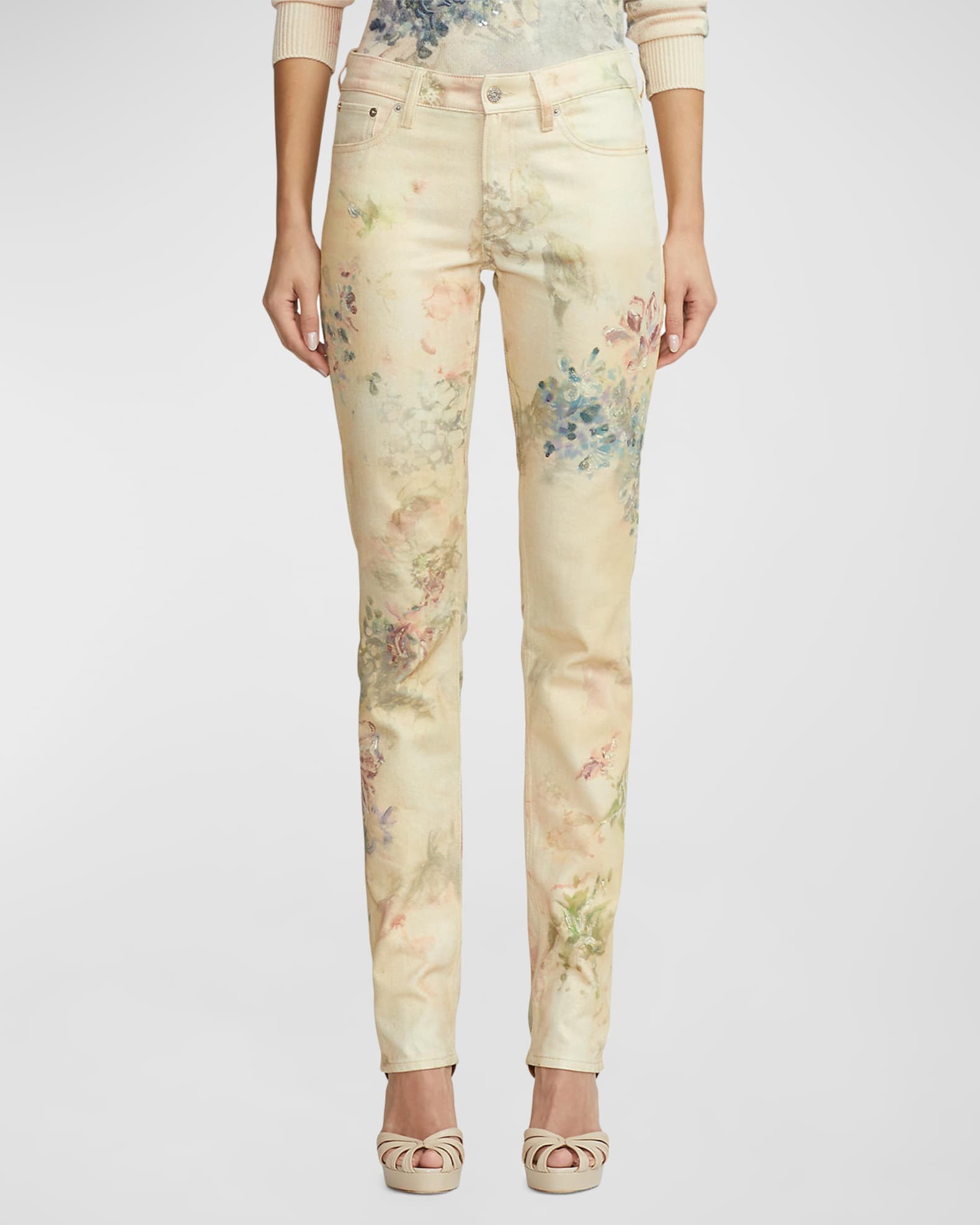 Floral high-rise straight pants