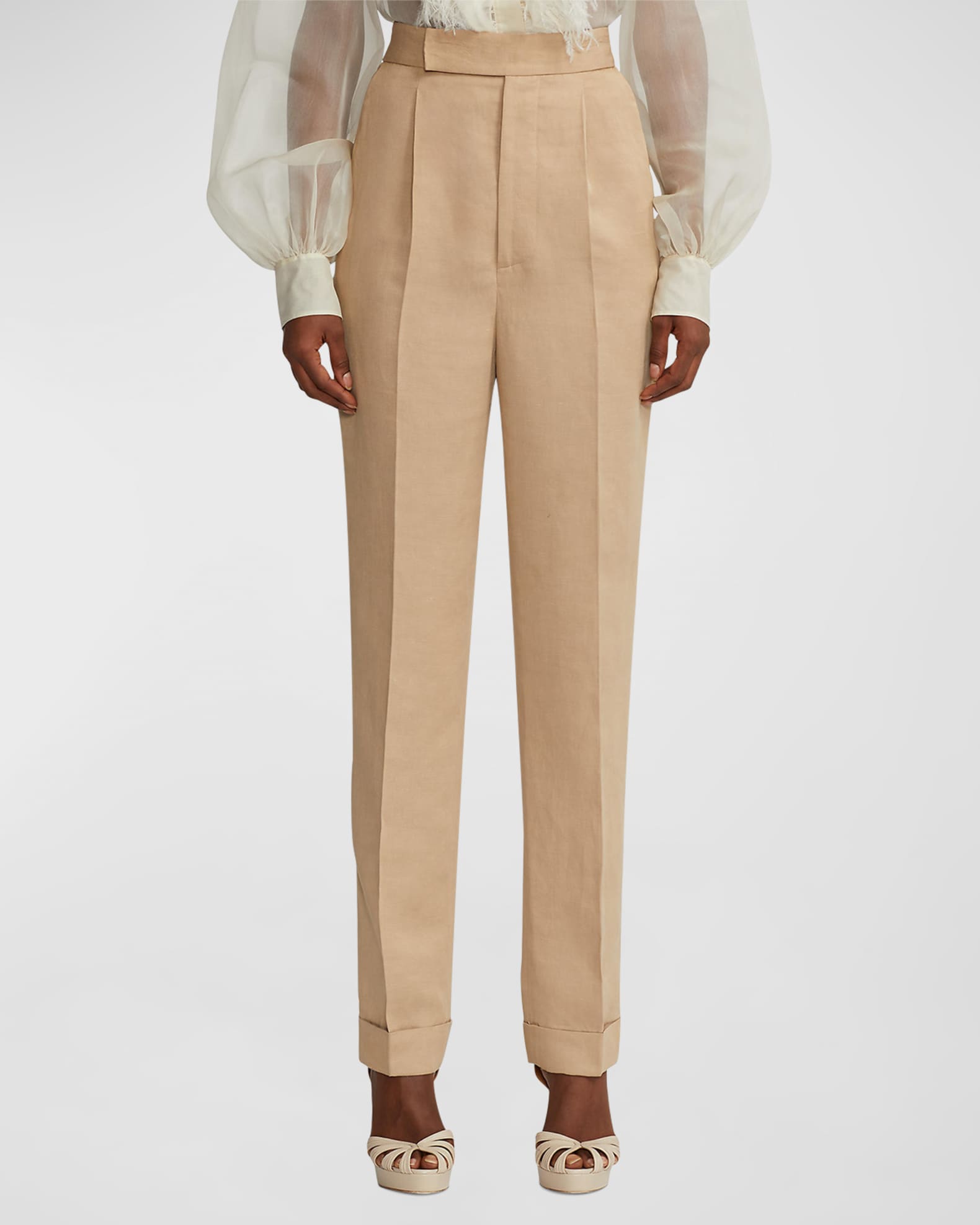 Ralph Lauren Collection Evanne Mid-Rise Straight-Leg Linen-Silk Pants