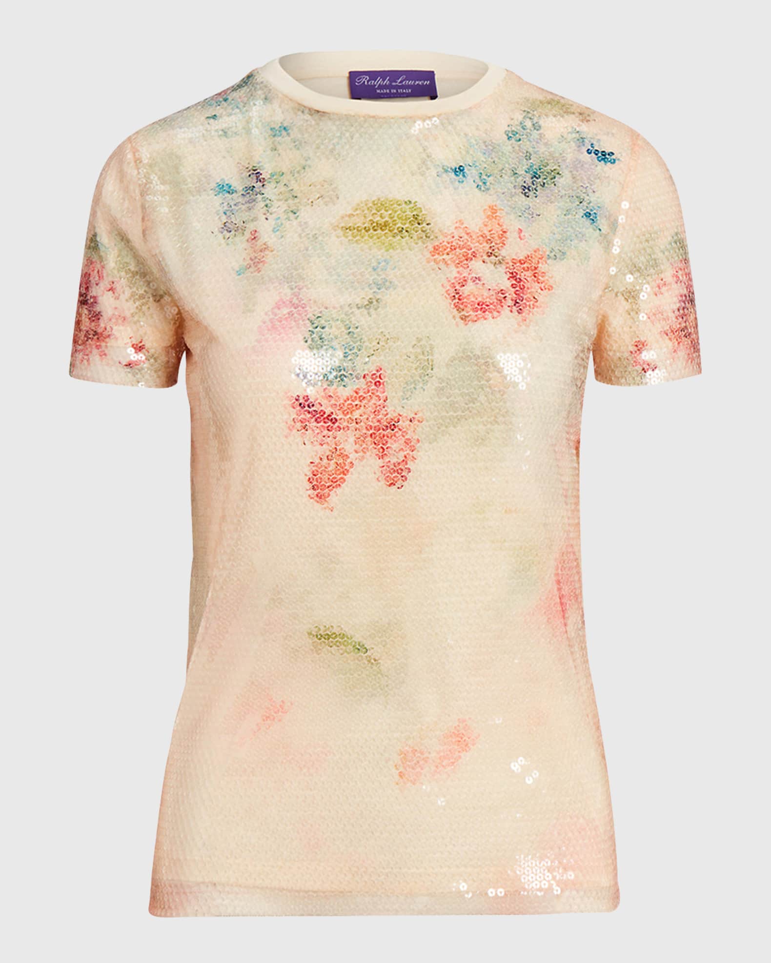 Ralph Lauren Collection Sequin Wildflower-Print Layered Short-Sleeve T-Shirt