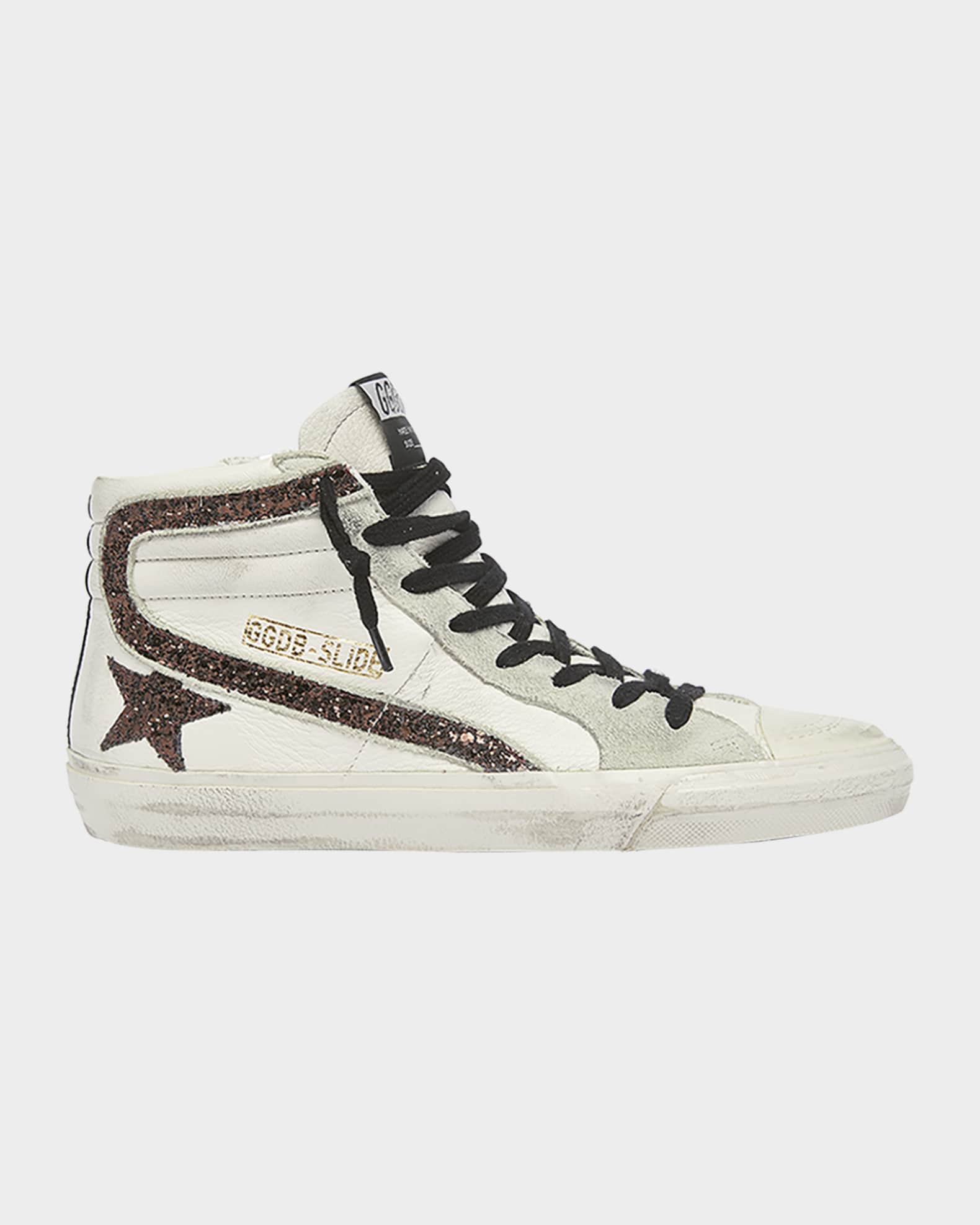 Slide Leather Glitter High-Top Sneakers 0