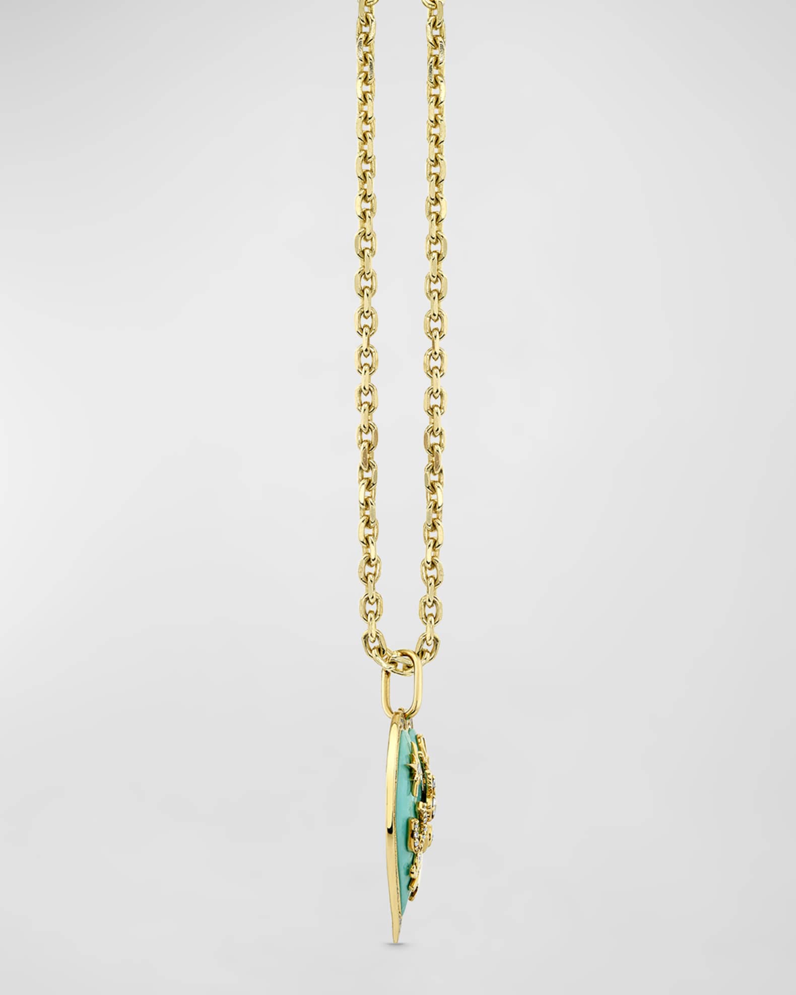 14K Yellow Gold Turquoise Stone Icon Heart Charm Necklace with Diamonds 1