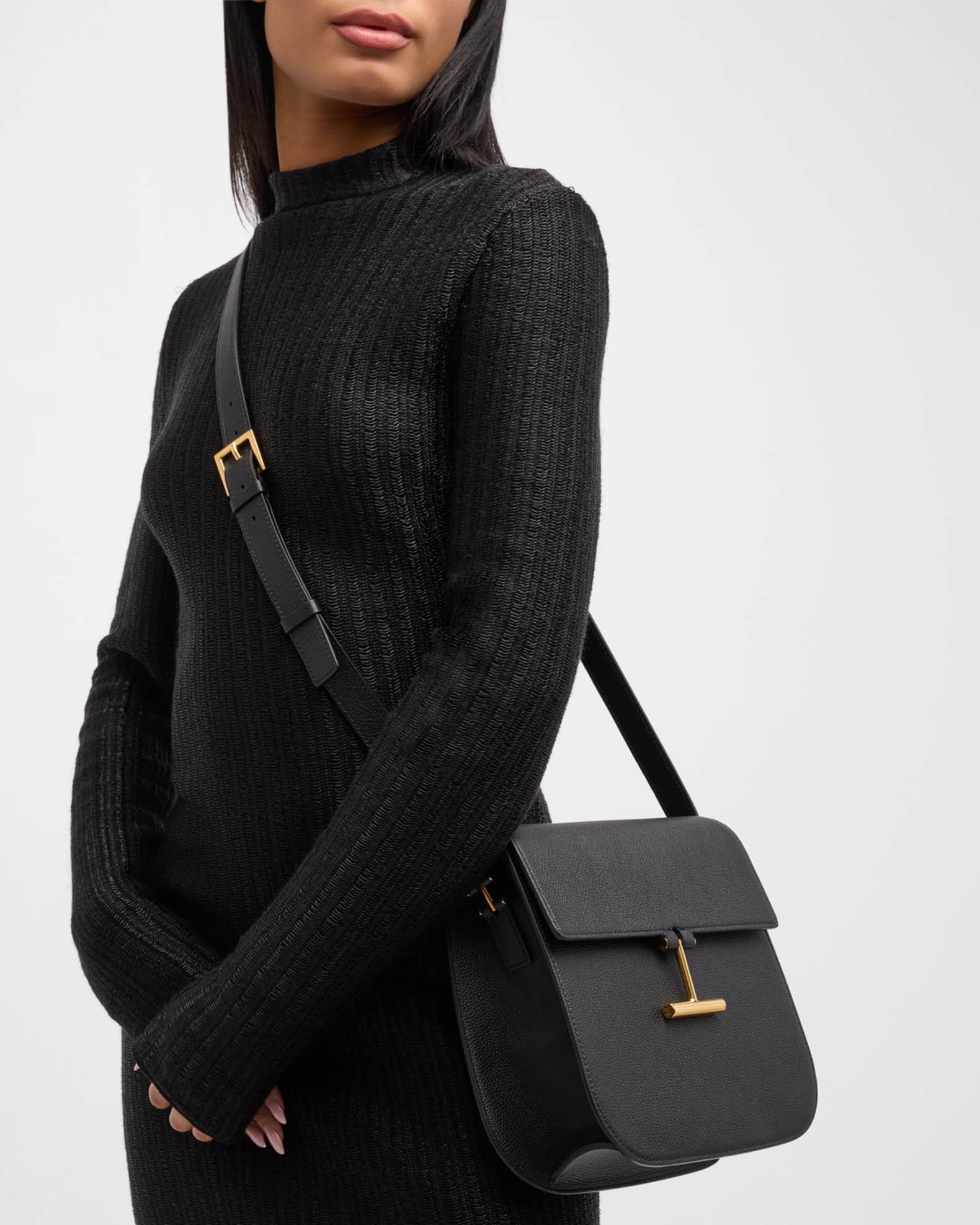Tara Medium Crossbody in Grained Leather with Leather Strap