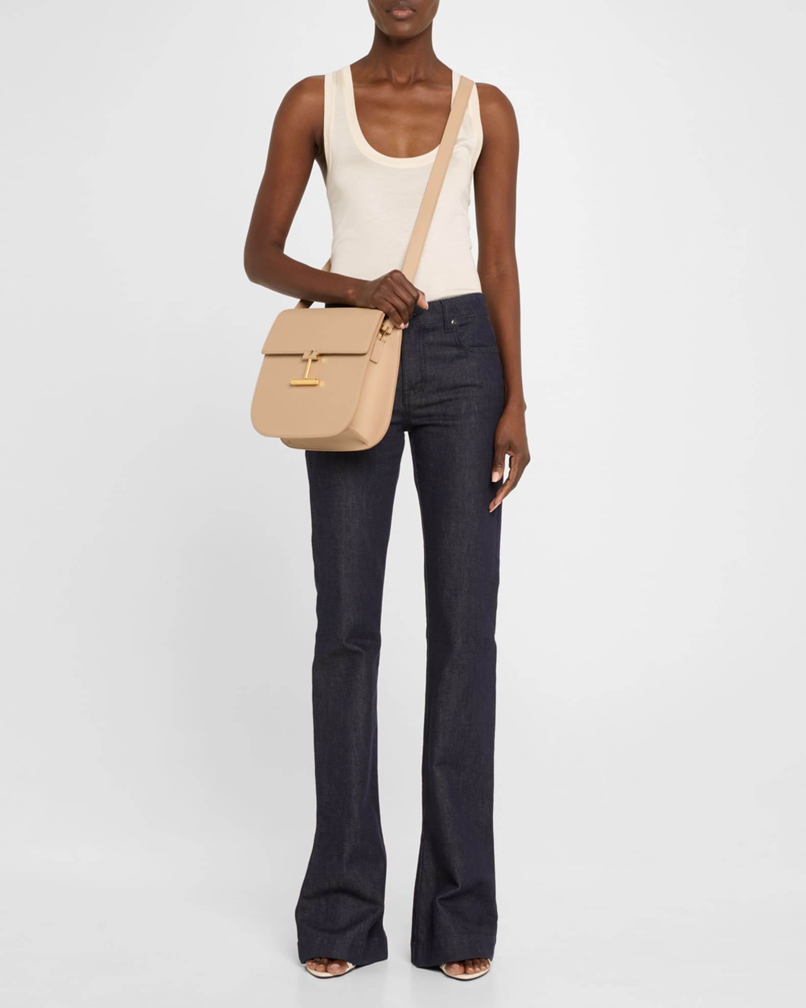 Tara Medium Crossbody in Grained Leather with Leather Strap