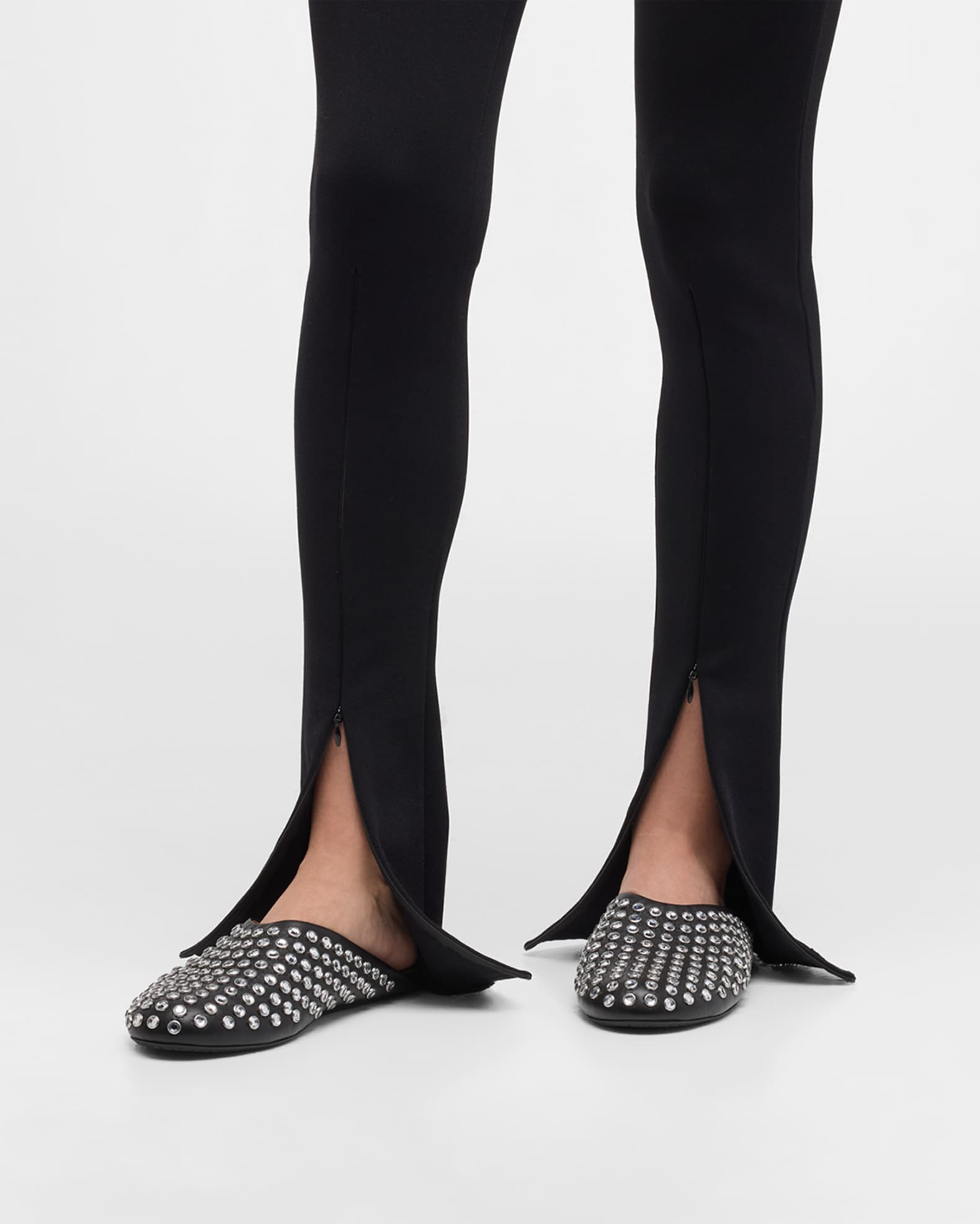 Crystal Stud Leather Flat Mules 1