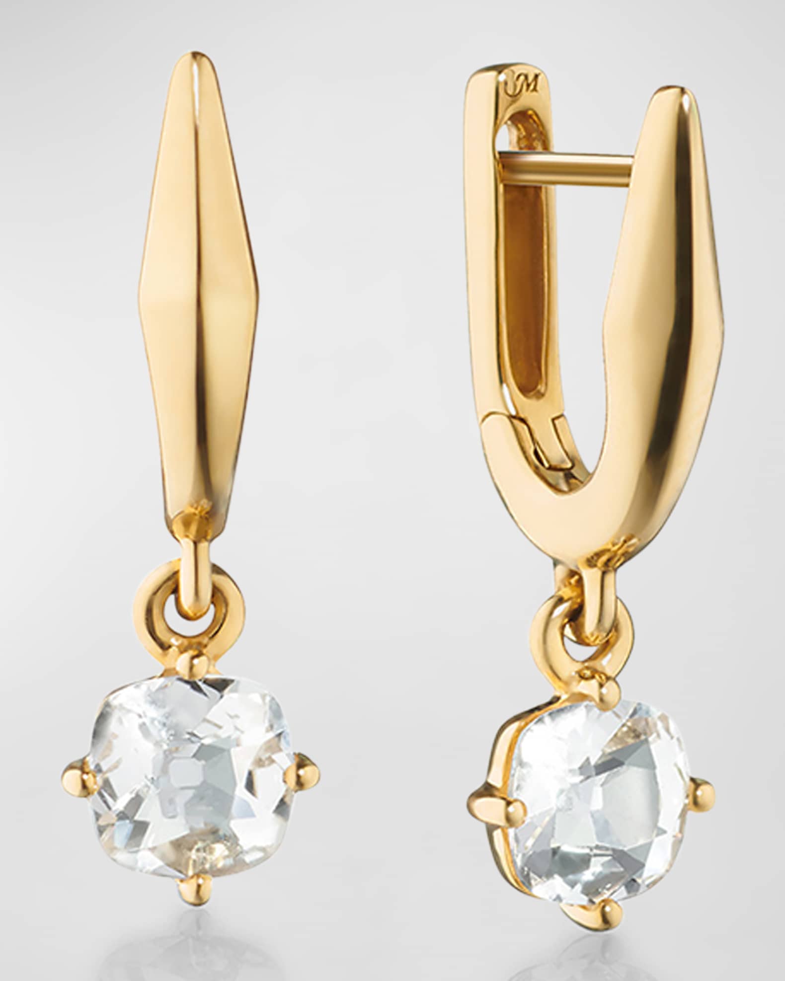 18K Yellow Gold Points North Drop Earrings with Rock Crystals  0