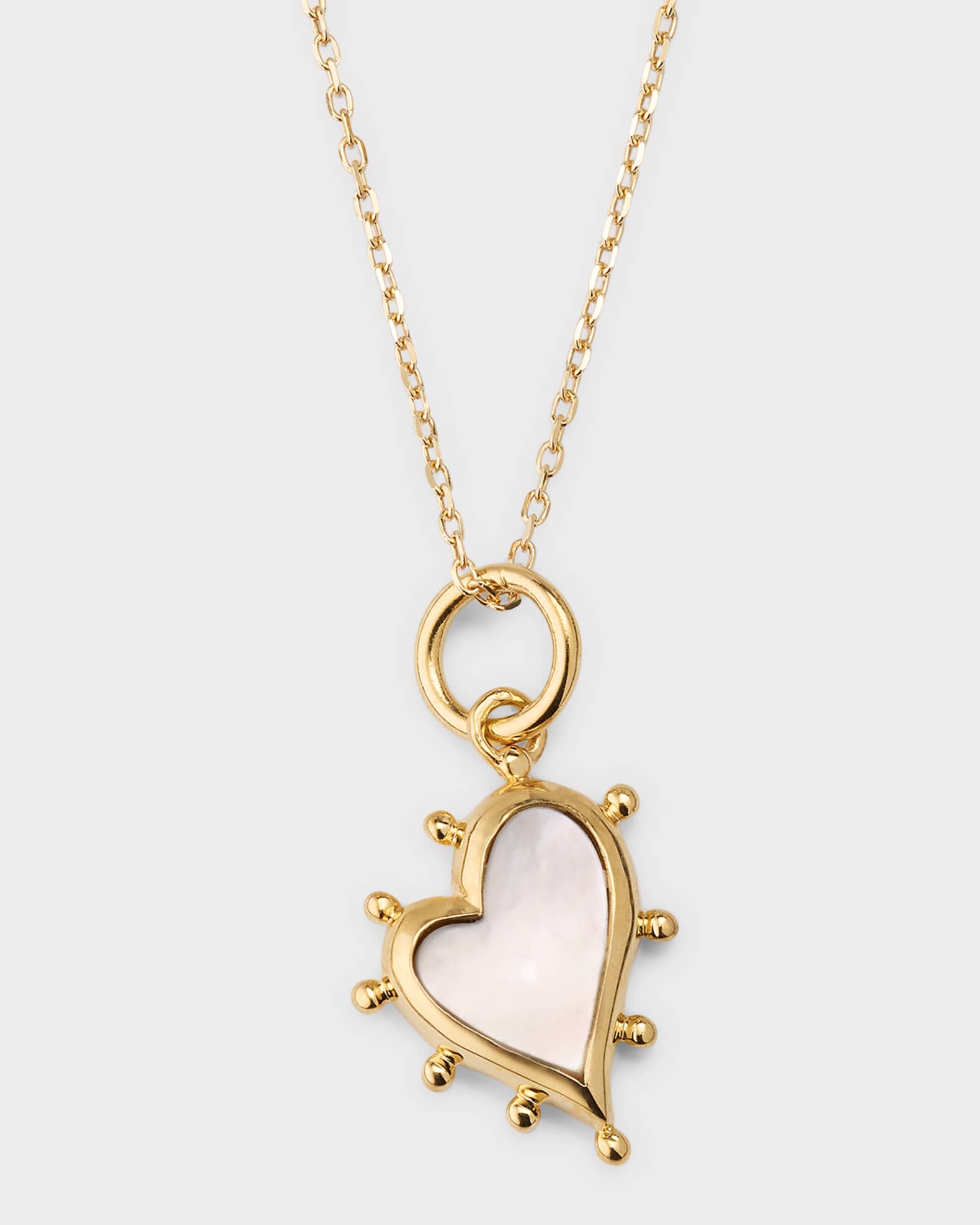 18K Yellow Gold Petite Mother of Pearl Heart Necklace  0
