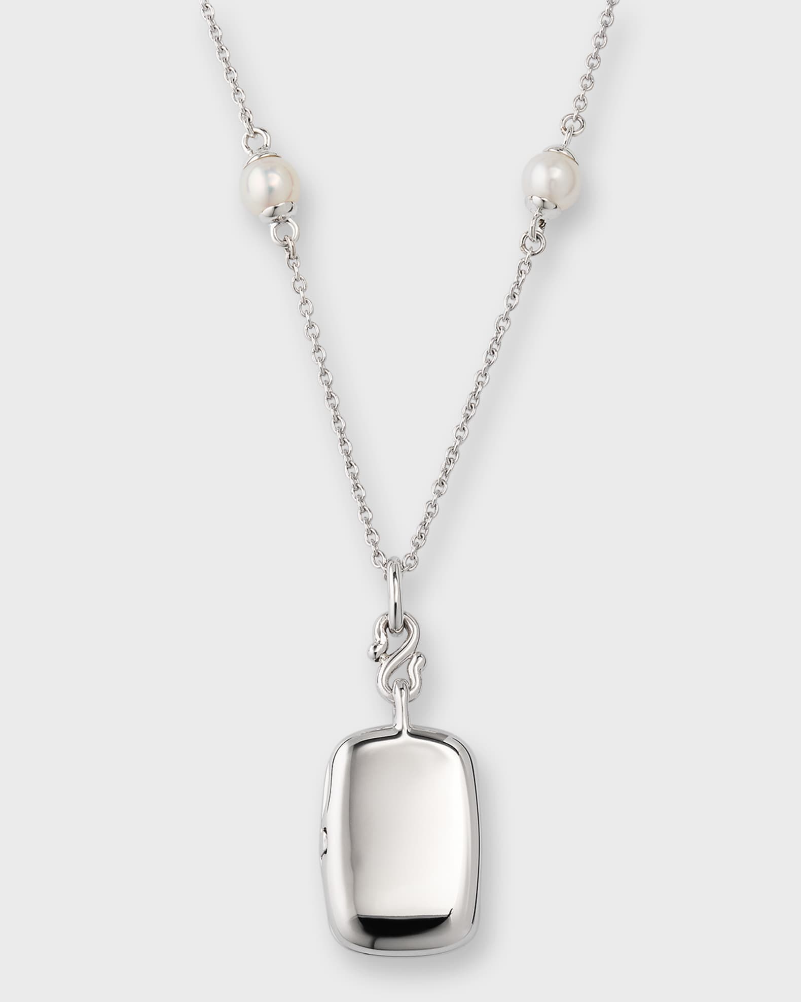 Sterling Silver Britt Slim Locket Pearl Chain Necklace  0