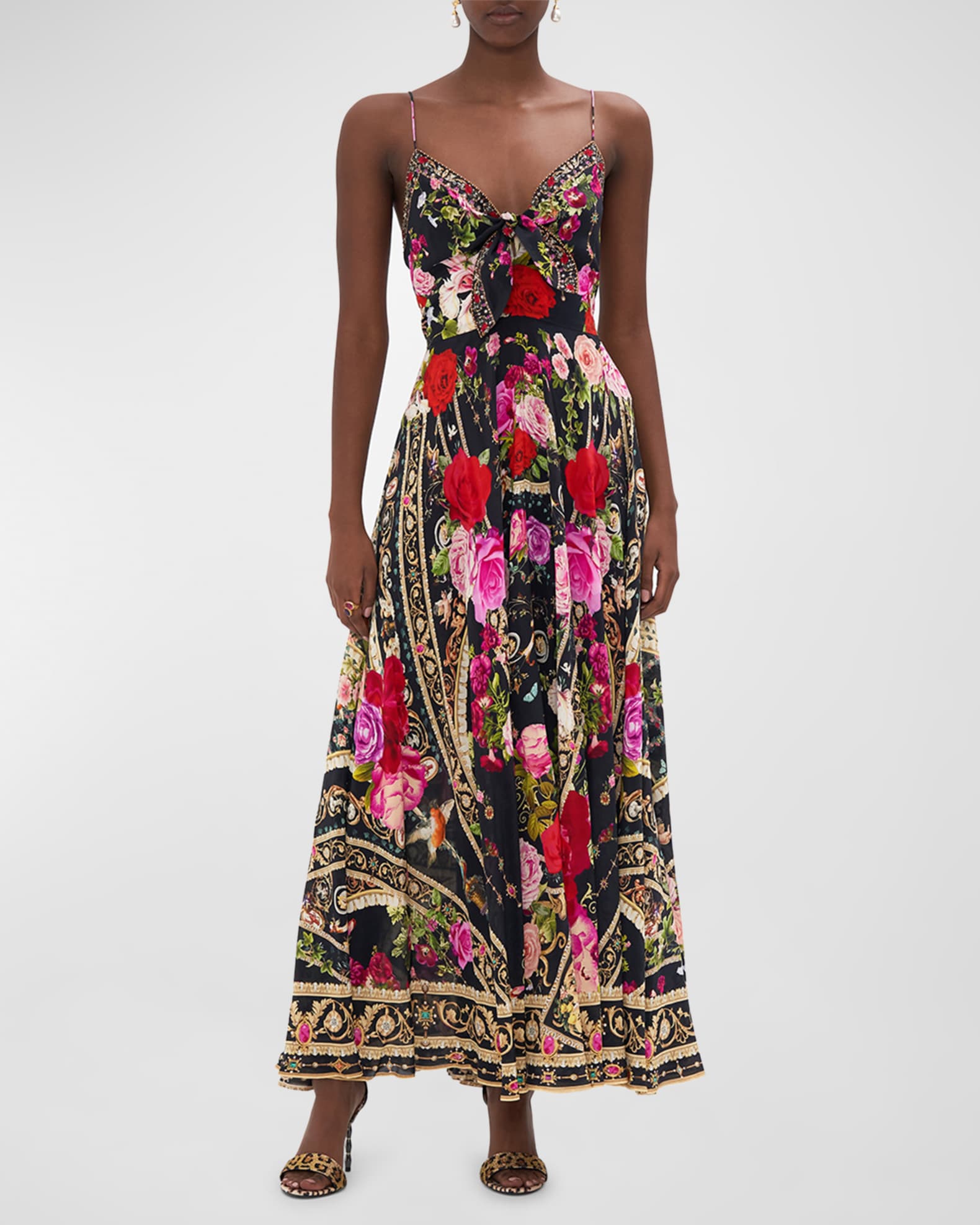 Camilladress Halter Backless Tie Knot Printed Maxi Vacation Dress