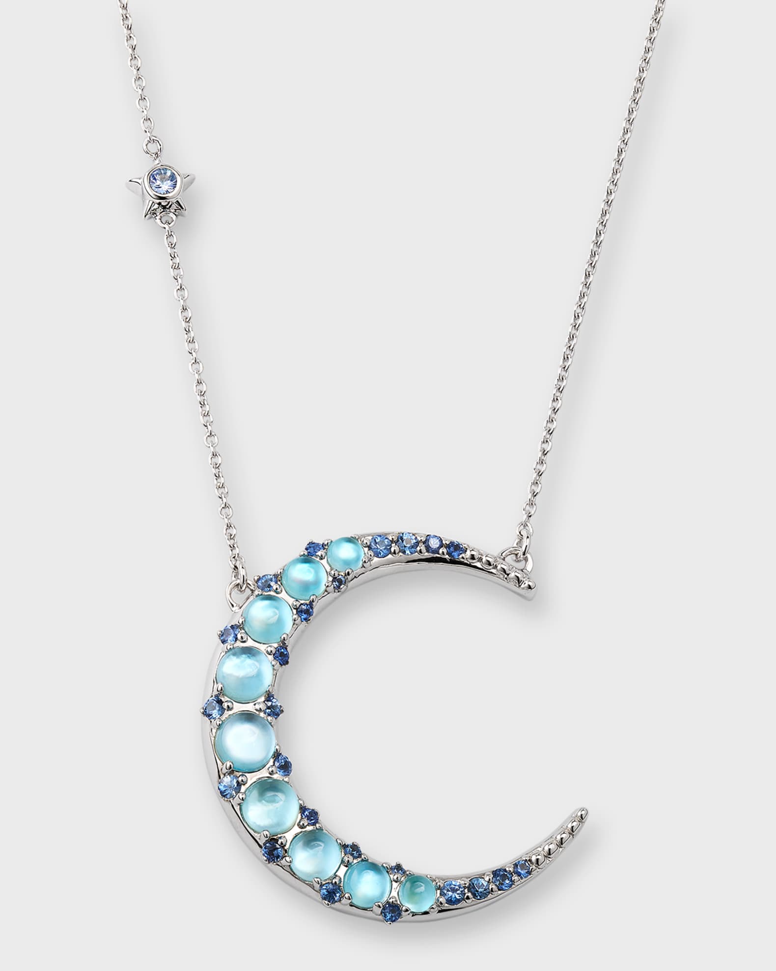 Sterling Silver Blue Topaz Crescent Moon Statement Necklace 0