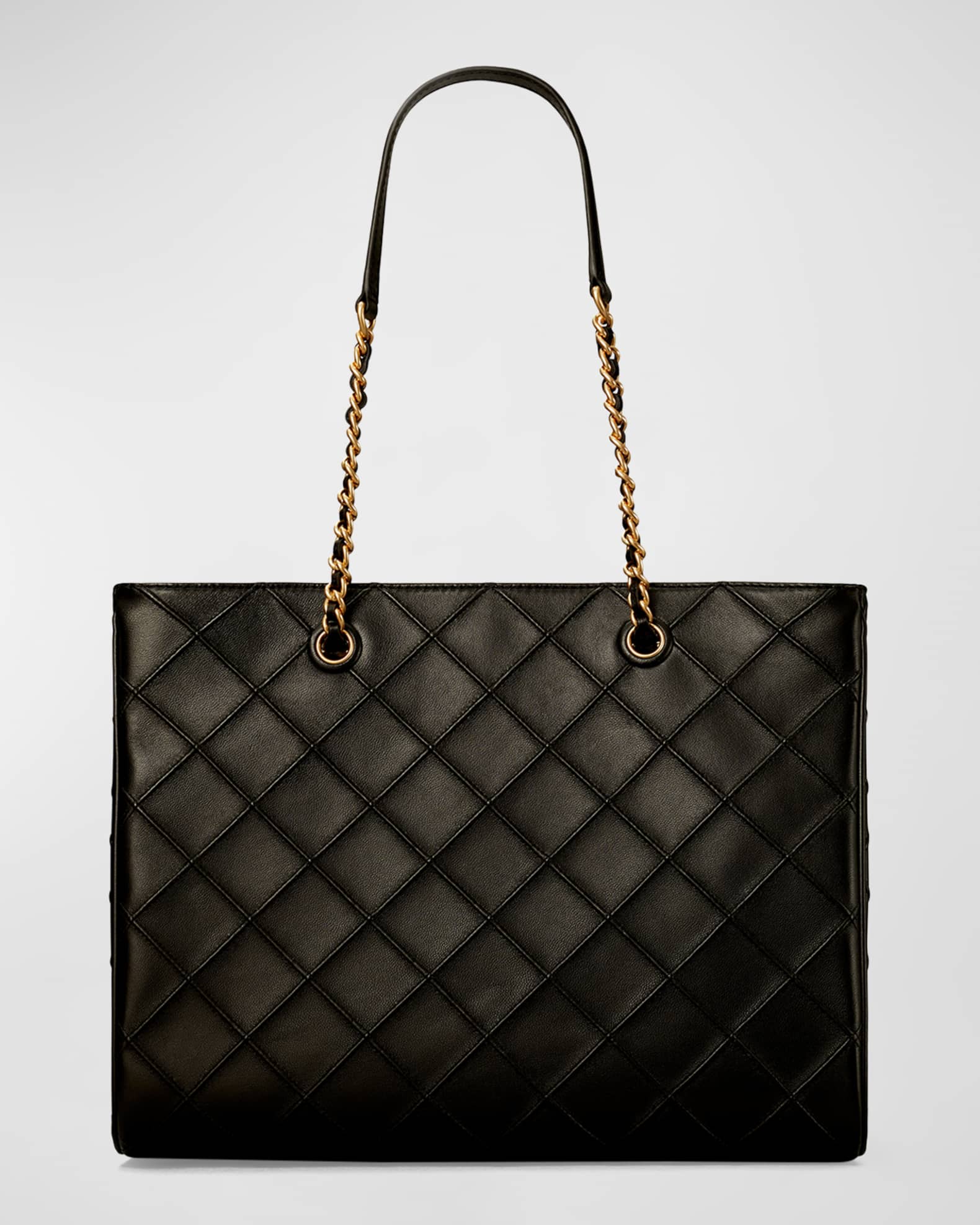 Chanel Black Leather Quilted Chain Tote Bag