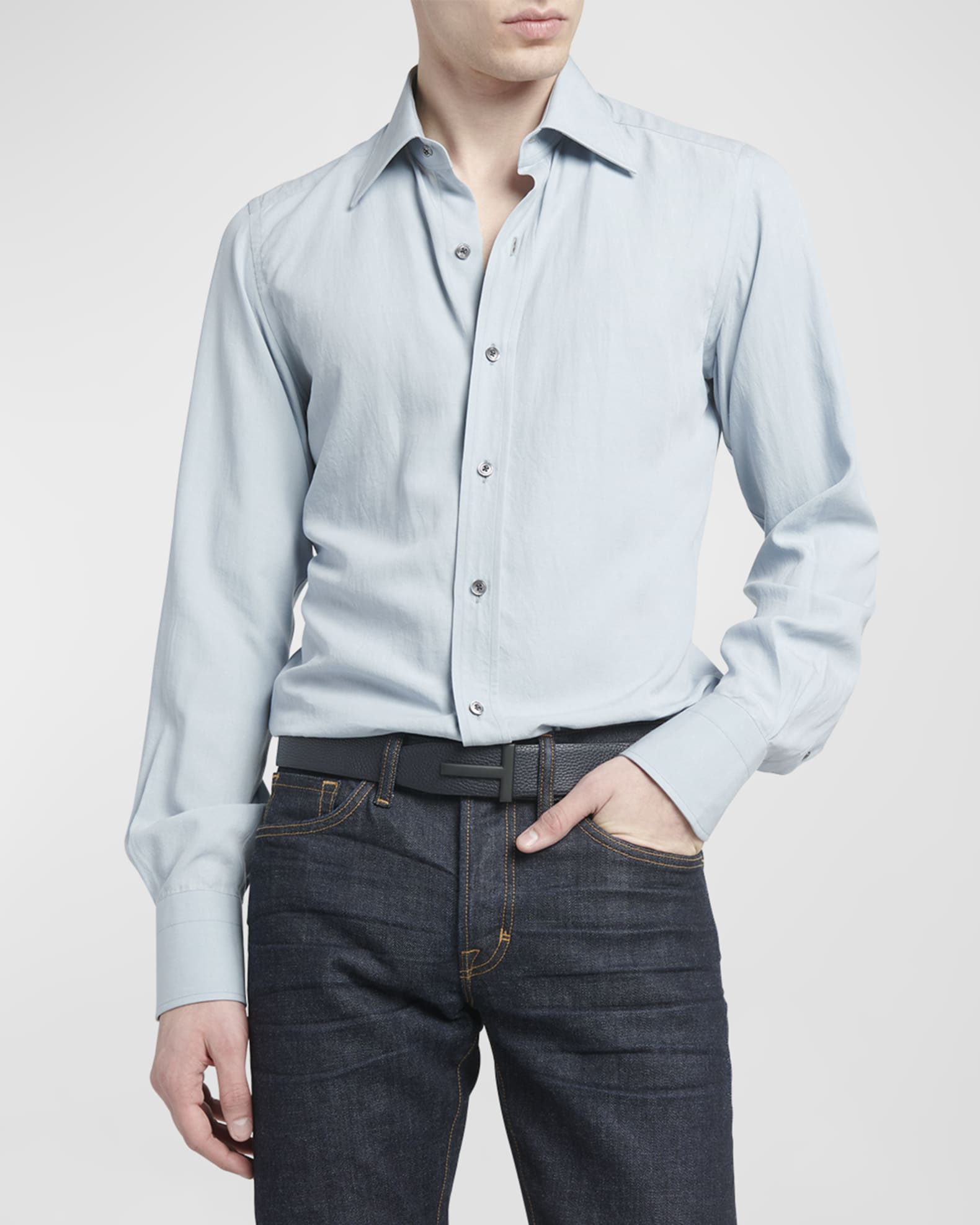 Tシャツ・カットソー TOM FORD FW24 SLIM FIT SHIRT (JHL005_JMT003F23LB999) TOM FORD: T-shirt men - Black | Tom Ford t-shirt