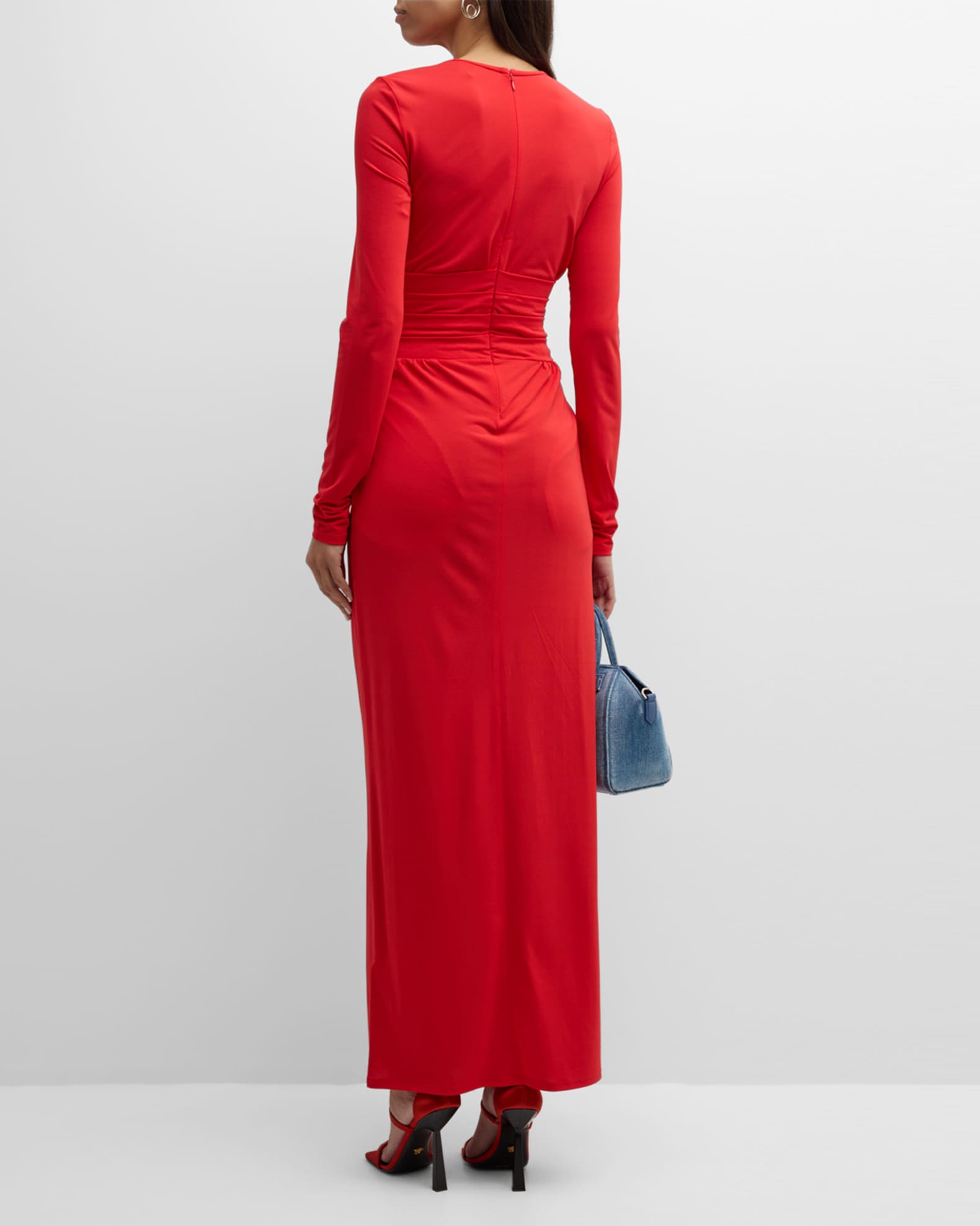Emporio Armani Pleated Long-Sleeve Jersey Column Gown | Neiman Marcus