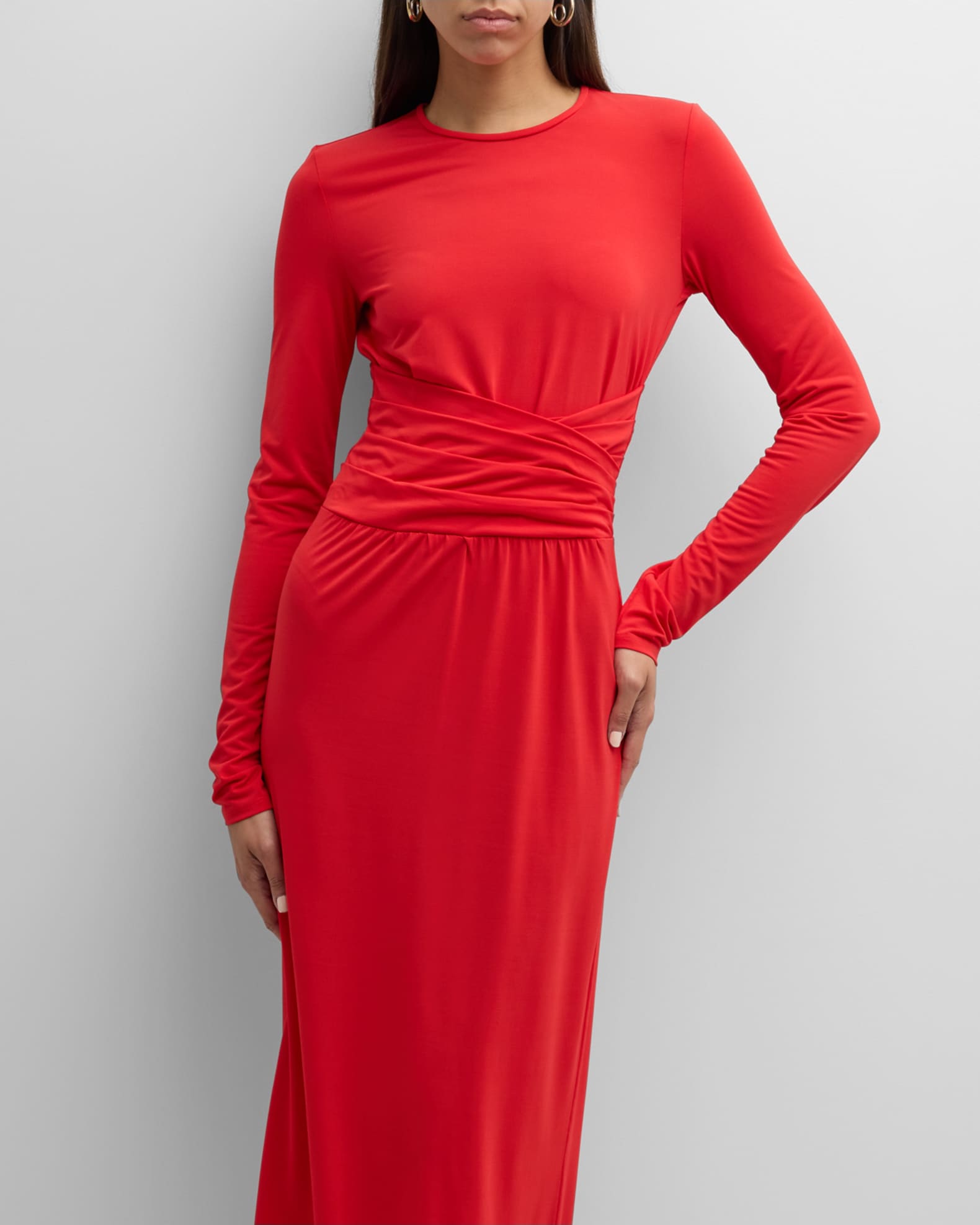 Emporio Armani Pleated LongSleeve Jersey Column Gown Neiman Marcus