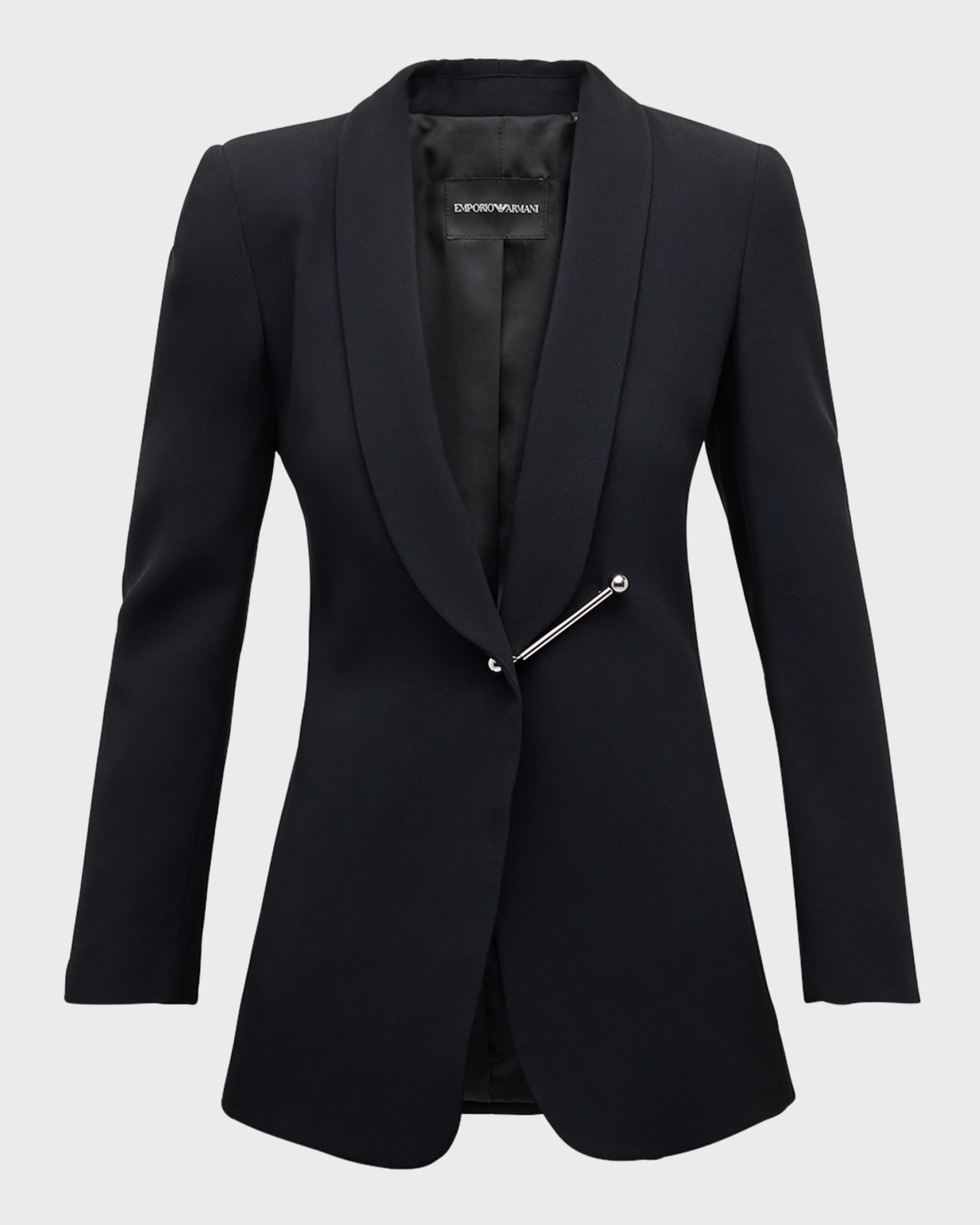 Blazer with Piped Shawl Collar and Single Gold-Tone Button - Black main image 1