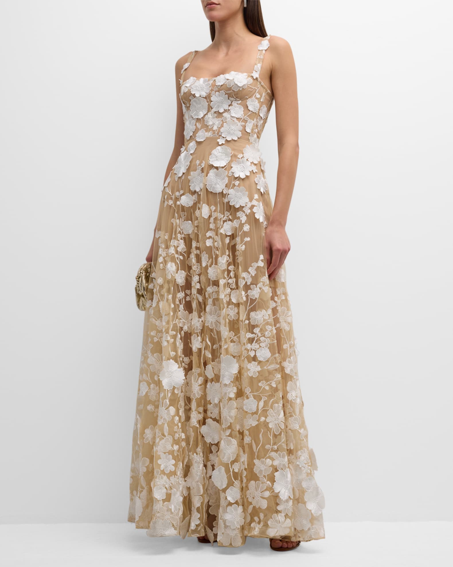 Bronx and Banco Jasmine Sleeveless Floral Applique Gown | Neiman Marcus