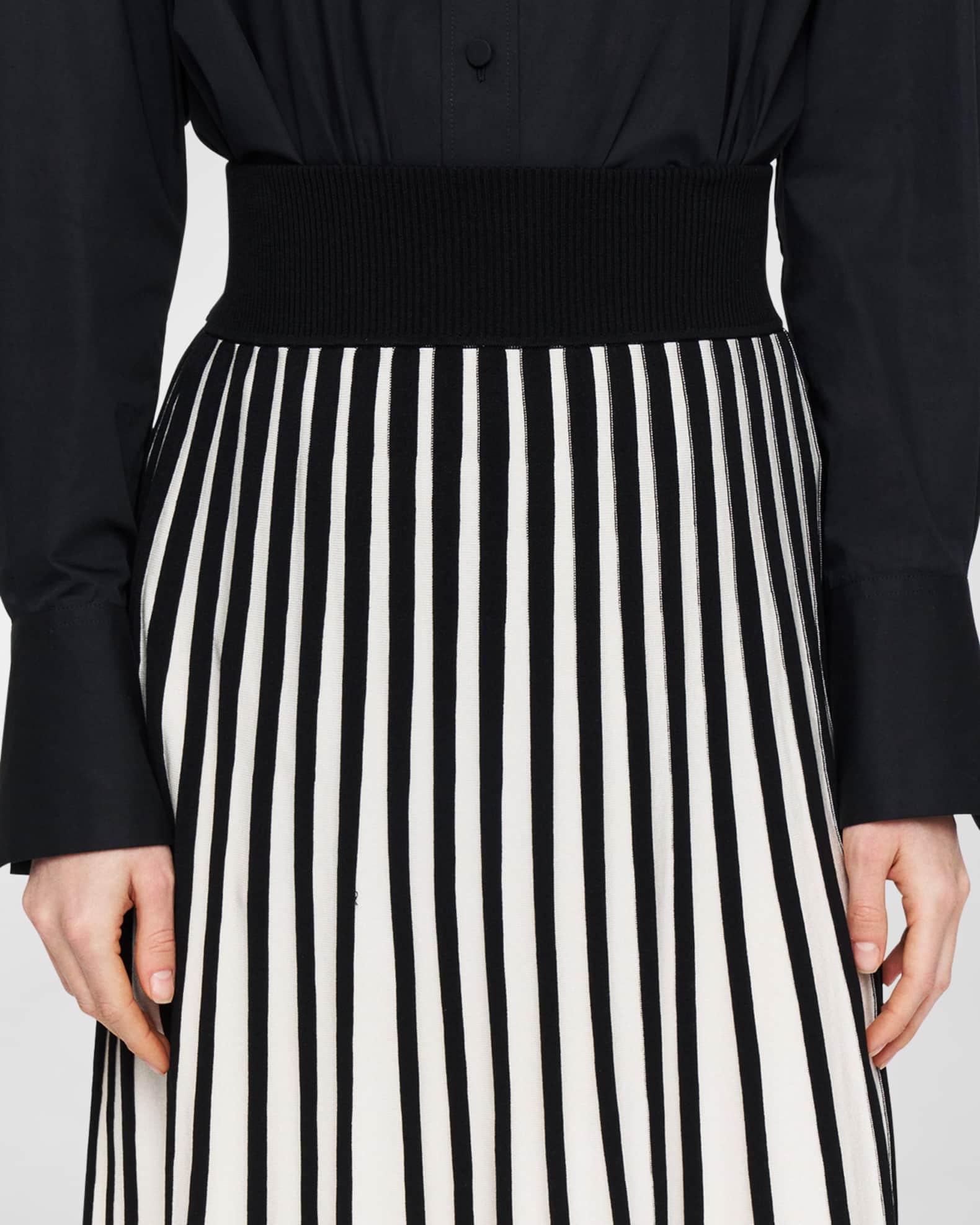 Pleated A-Line Midi Skirt With Statement Buckle Belt
