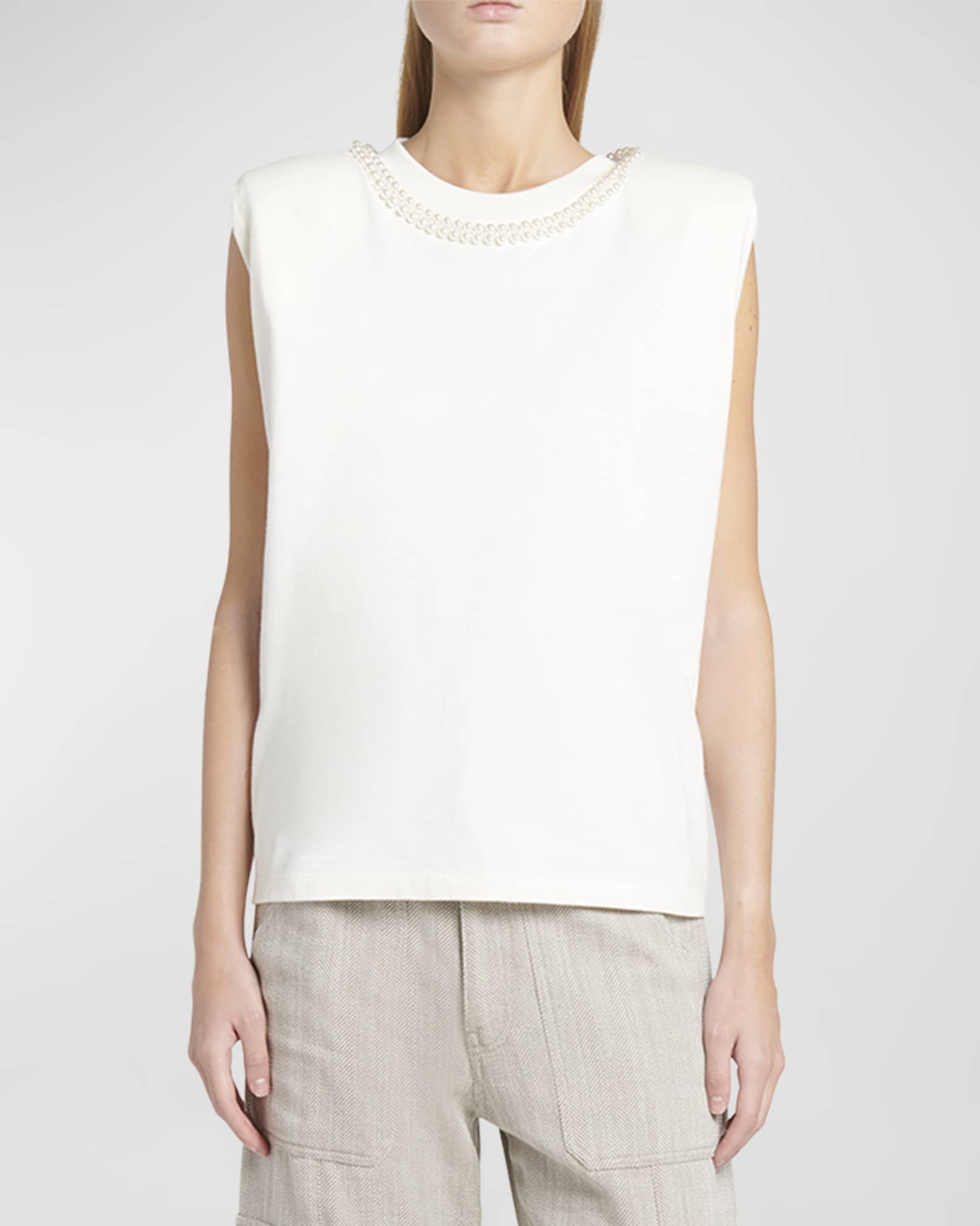 Journey Sleeveless Pearl-Embellished T-Shirt 1