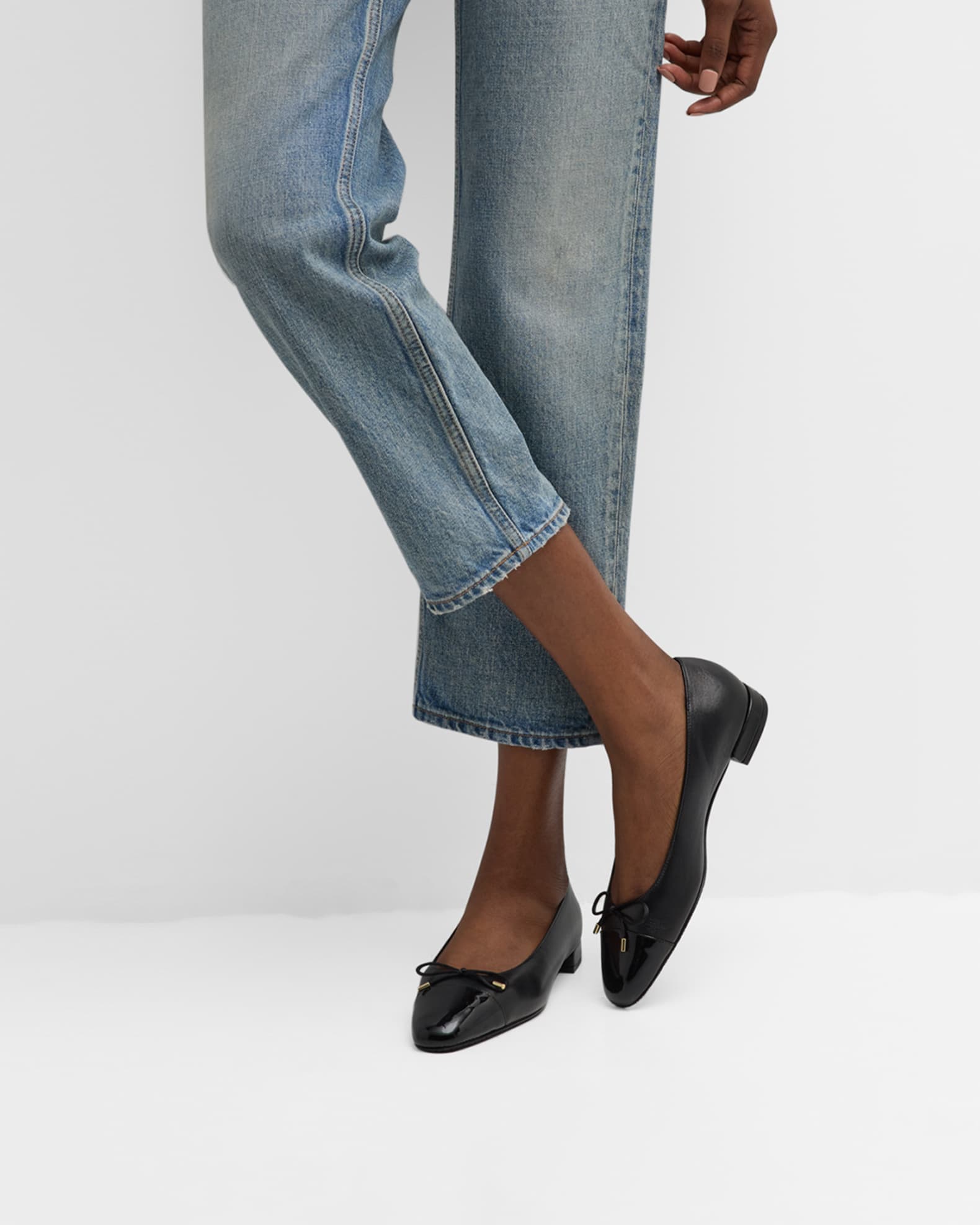 Sleek Mixed Leather Ballerina Flats - Thumbnail 2